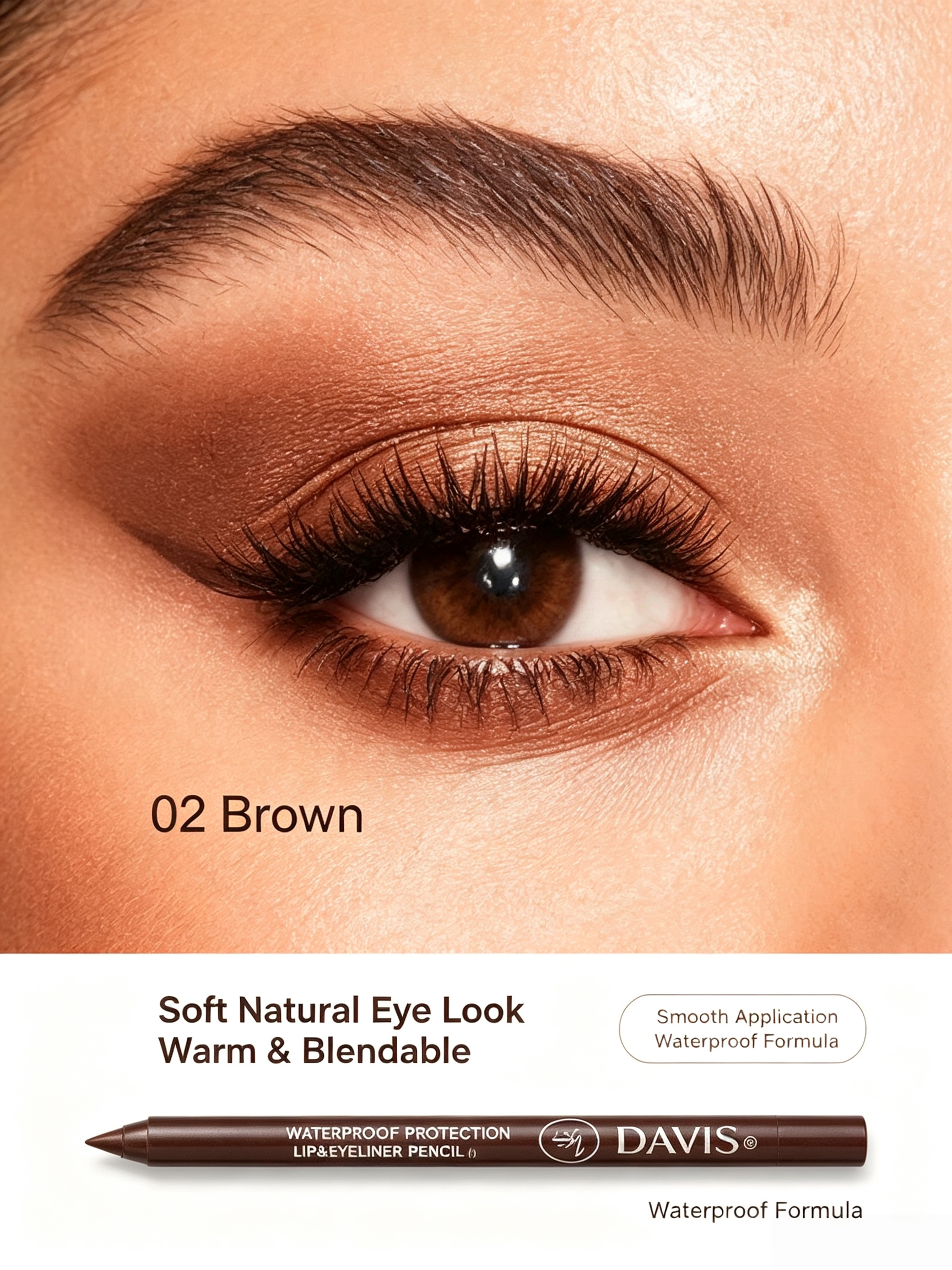 Long-Lasting Brown Eyeliner and Lip Pencil - Waterproof and Shimmer