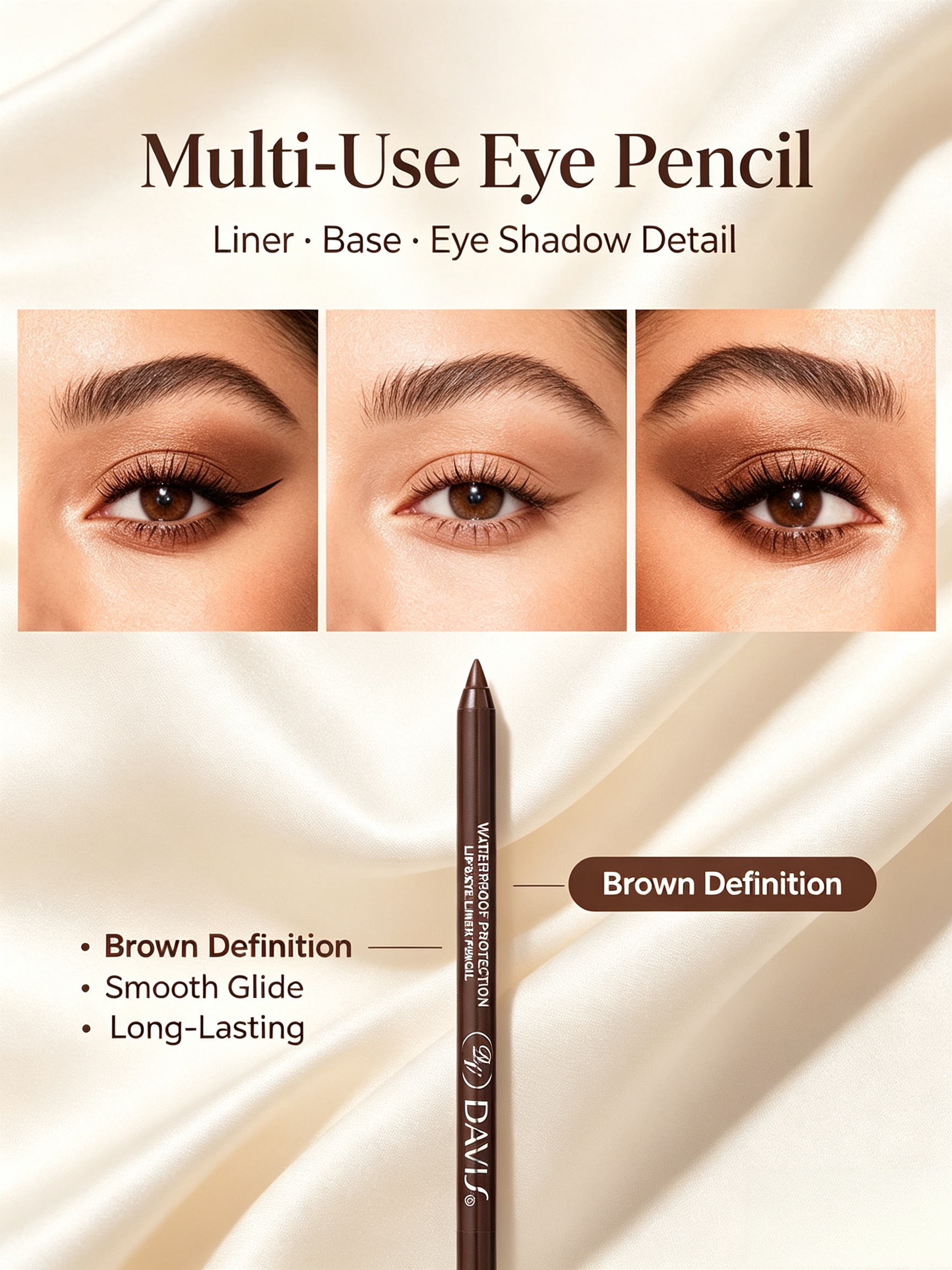 Long-Lasting Brown Eyeliner and Lip Pencil - Waterproof and Shimmer