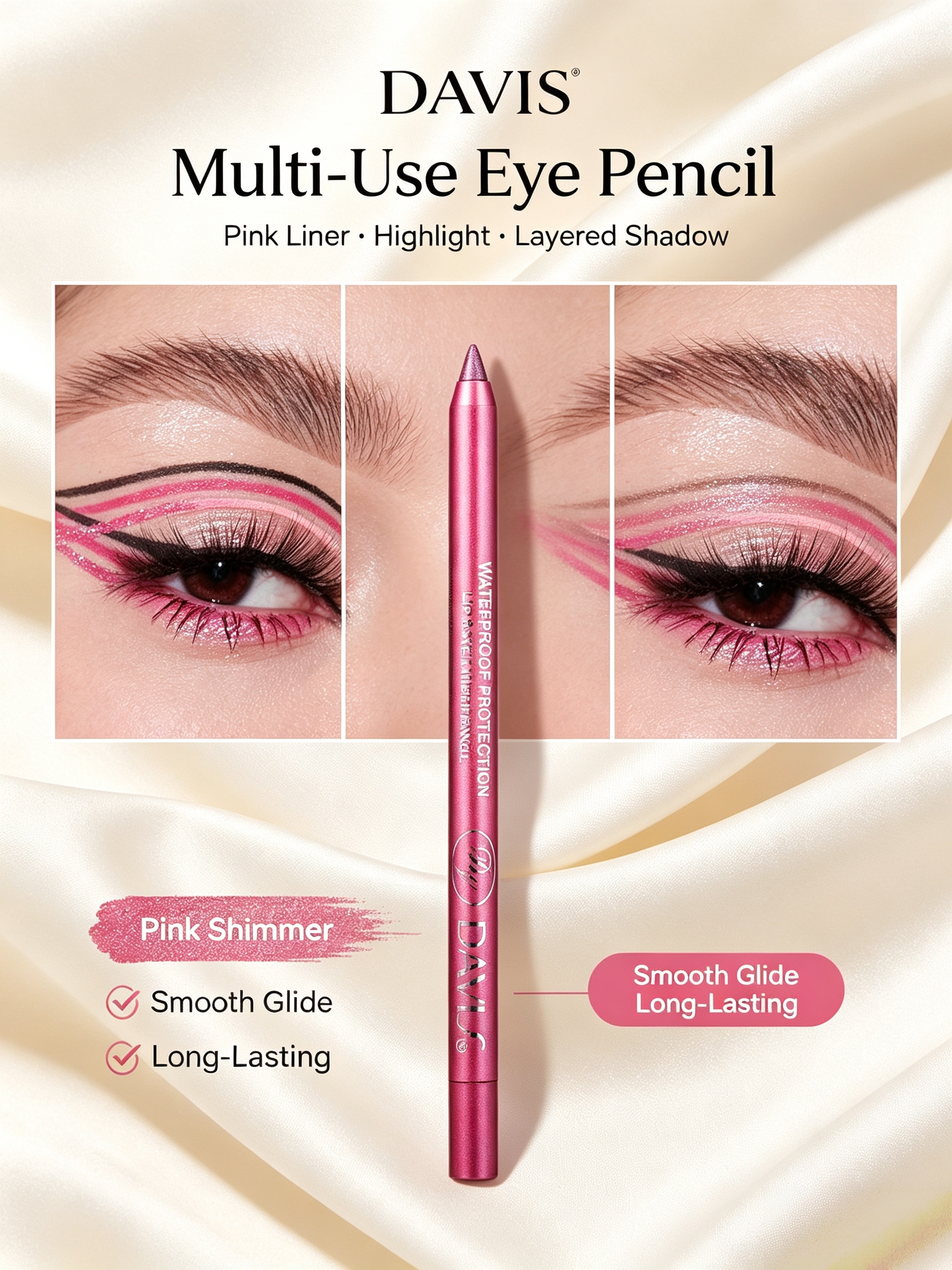 Pink Glitter Waterproof Eyeliner Pencil - Multi-use Eye and Lip Liner