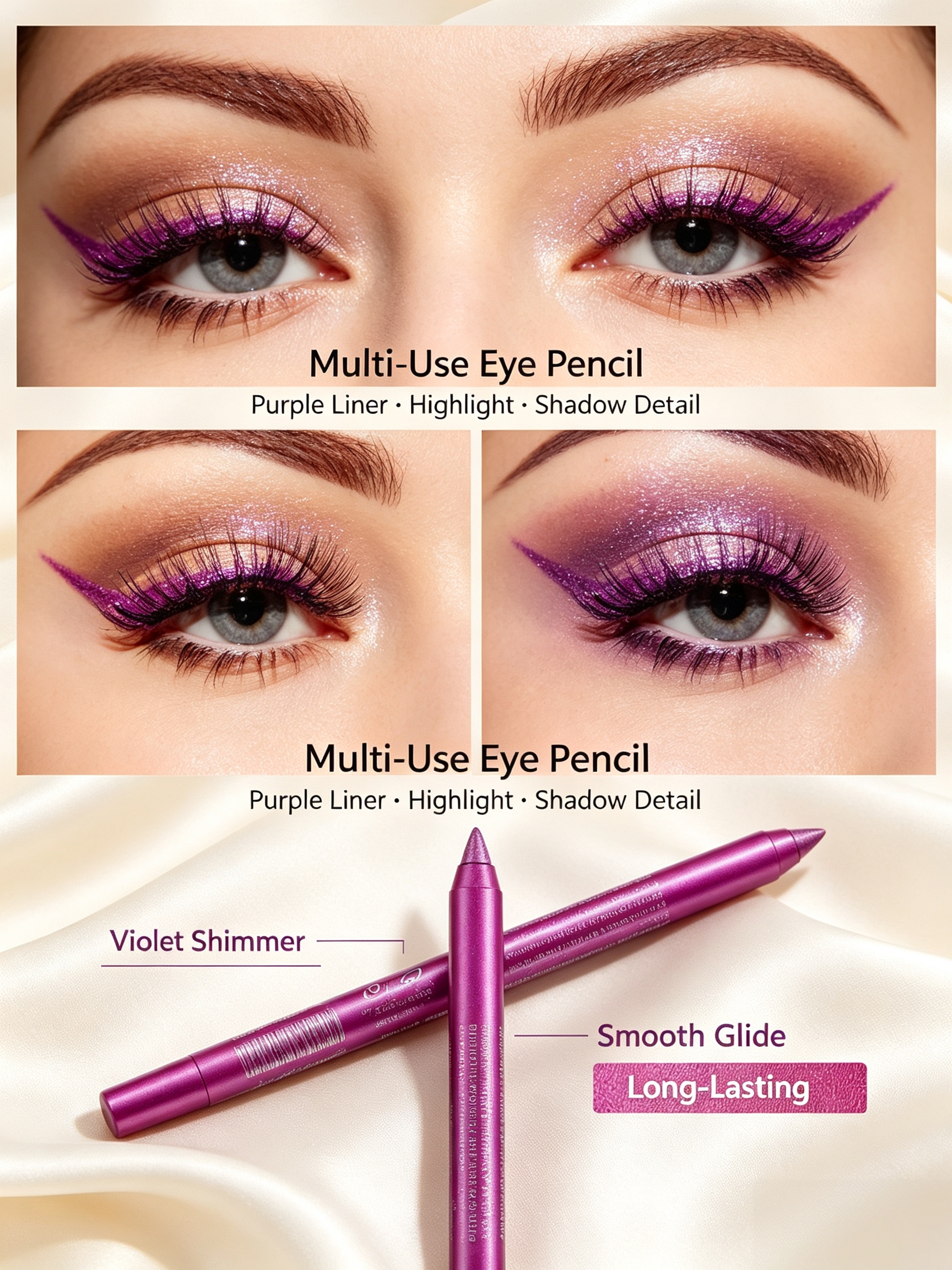 Shimmering Dark Pink Waterproof Eyeliner Pencil - Long-Lasting Glitter Eye and Lip Makeup