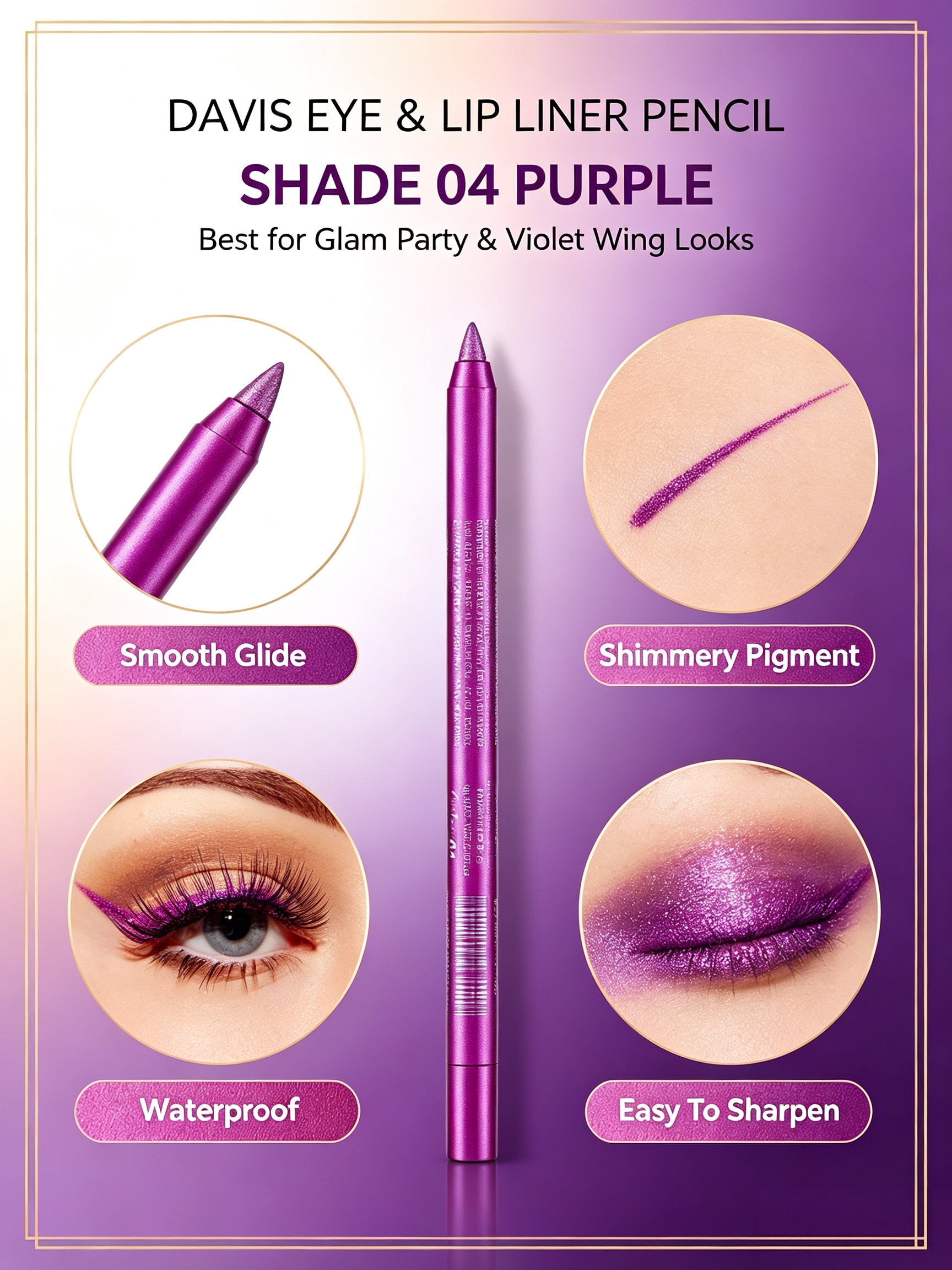 Shimmering Dark Pink Waterproof Eyeliner Pencil - Long-Lasting Glitter Eye and Lip Makeup