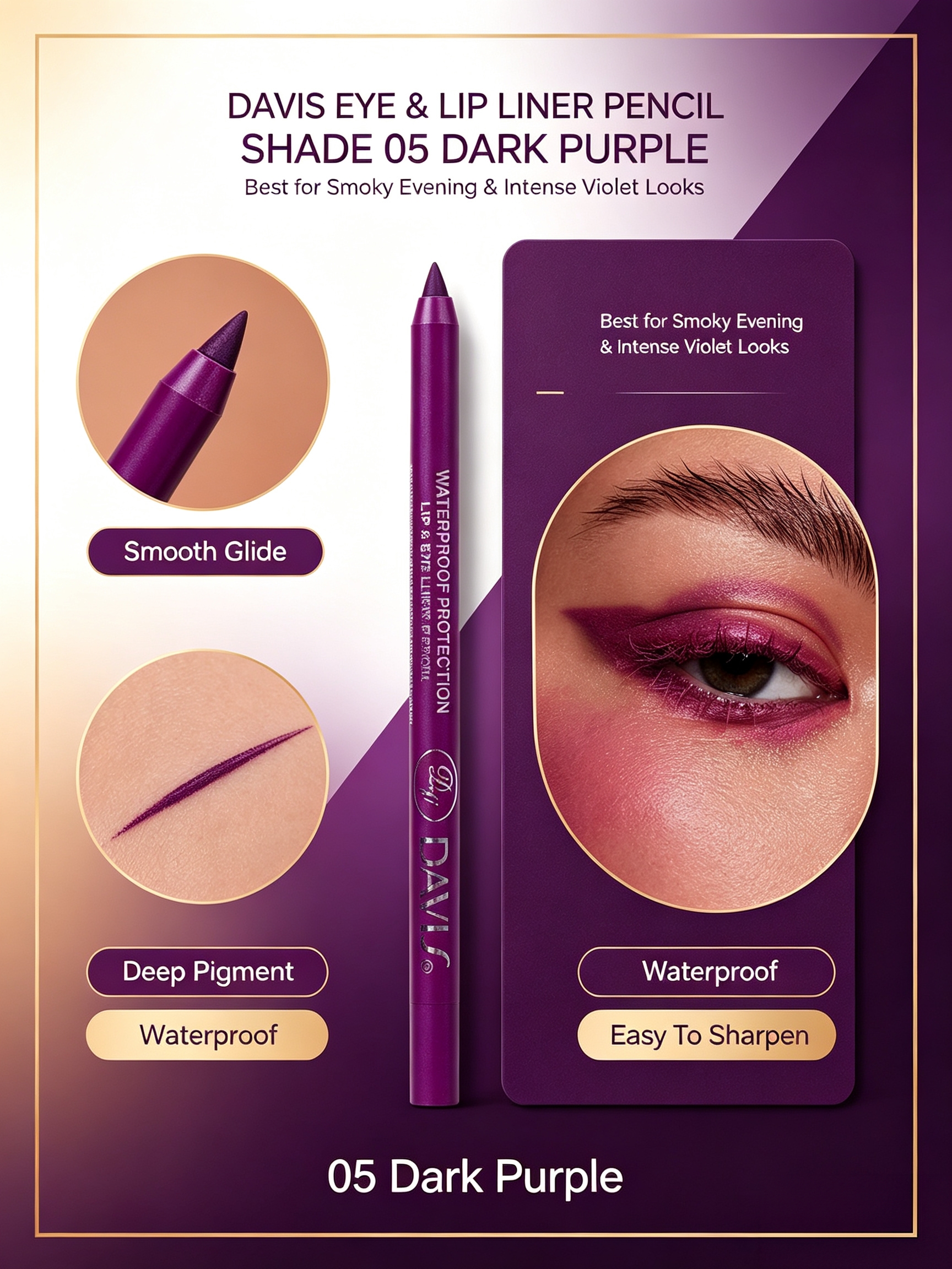 Long-Lasting Purple Waterproof Shimmer Eye and Lip Liner