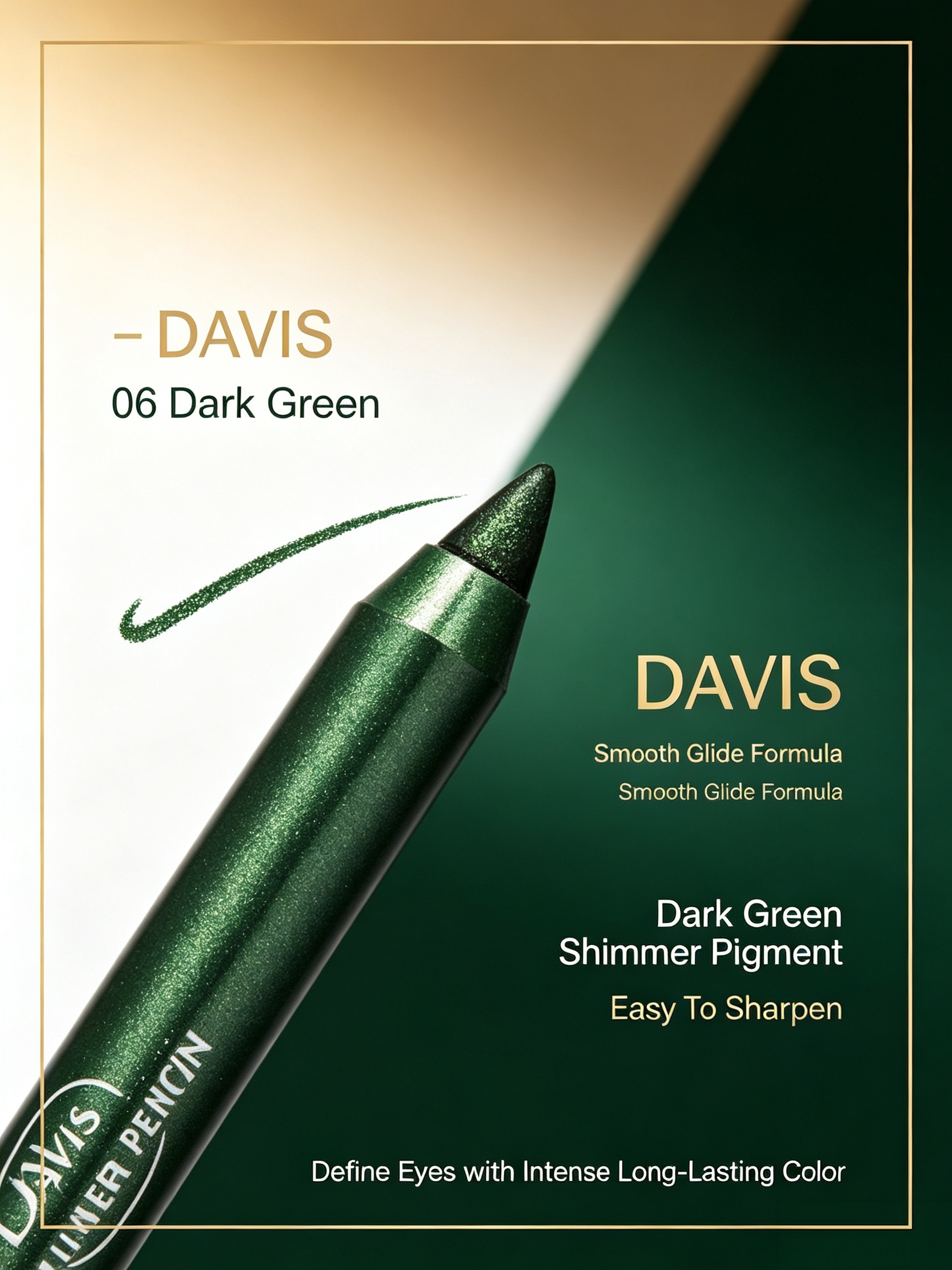 Olive Green Glitter Waterproof Eye and Lip Liner Pencil