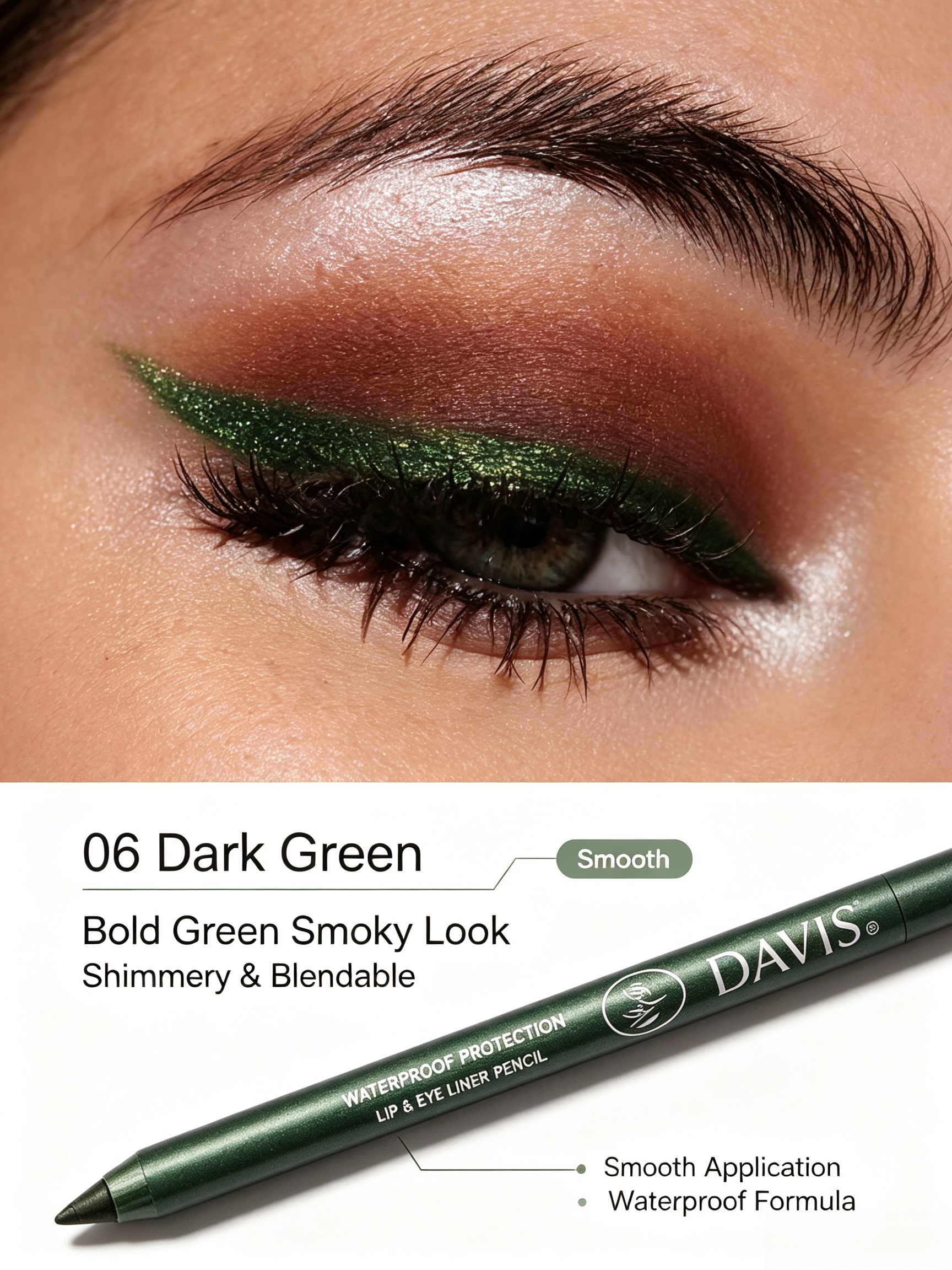 Olive Green Glitter Waterproof Eye and Lip Liner Pencil