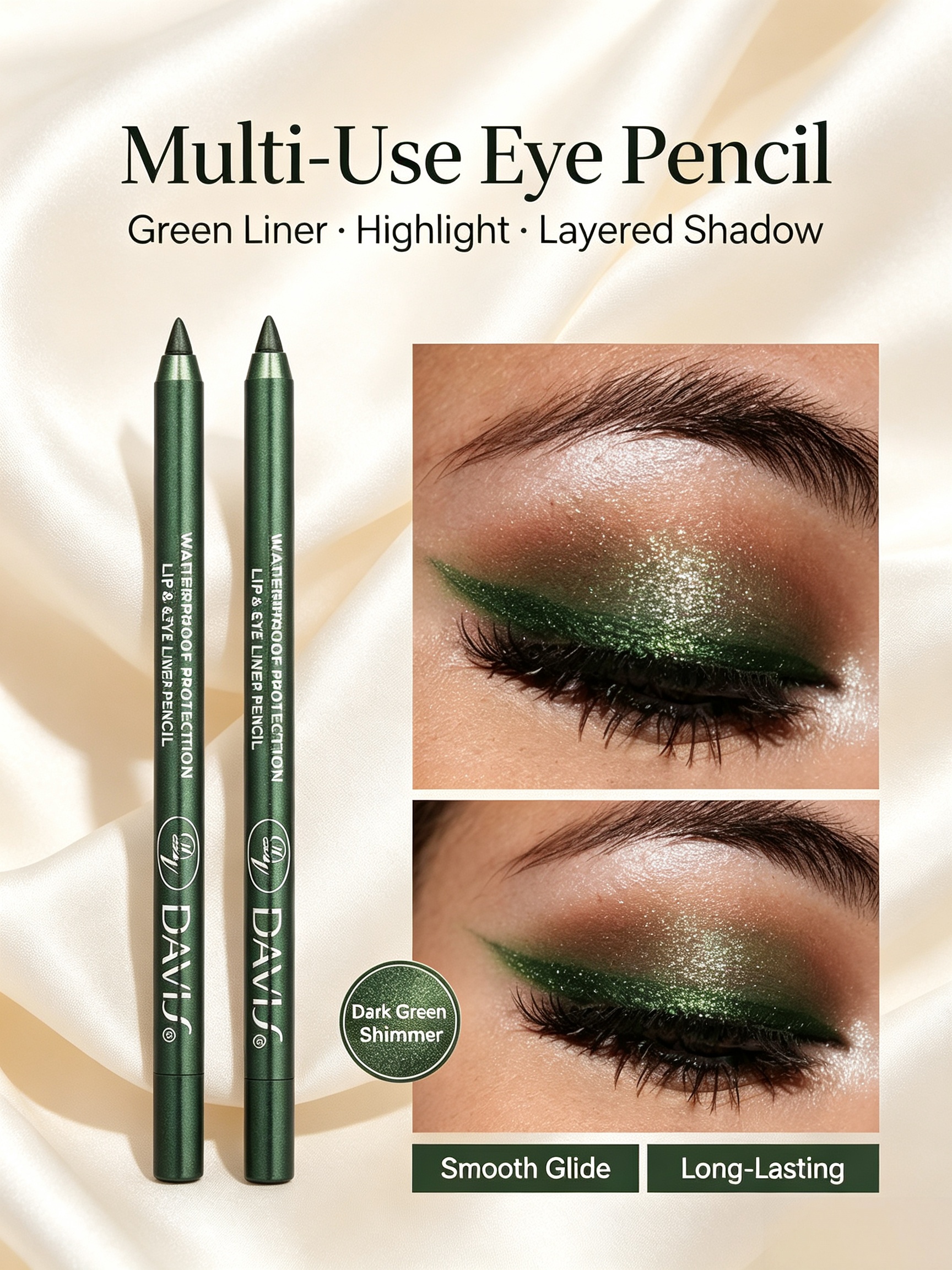 Olive Green Glitter Waterproof Eye and Lip Liner Pencil