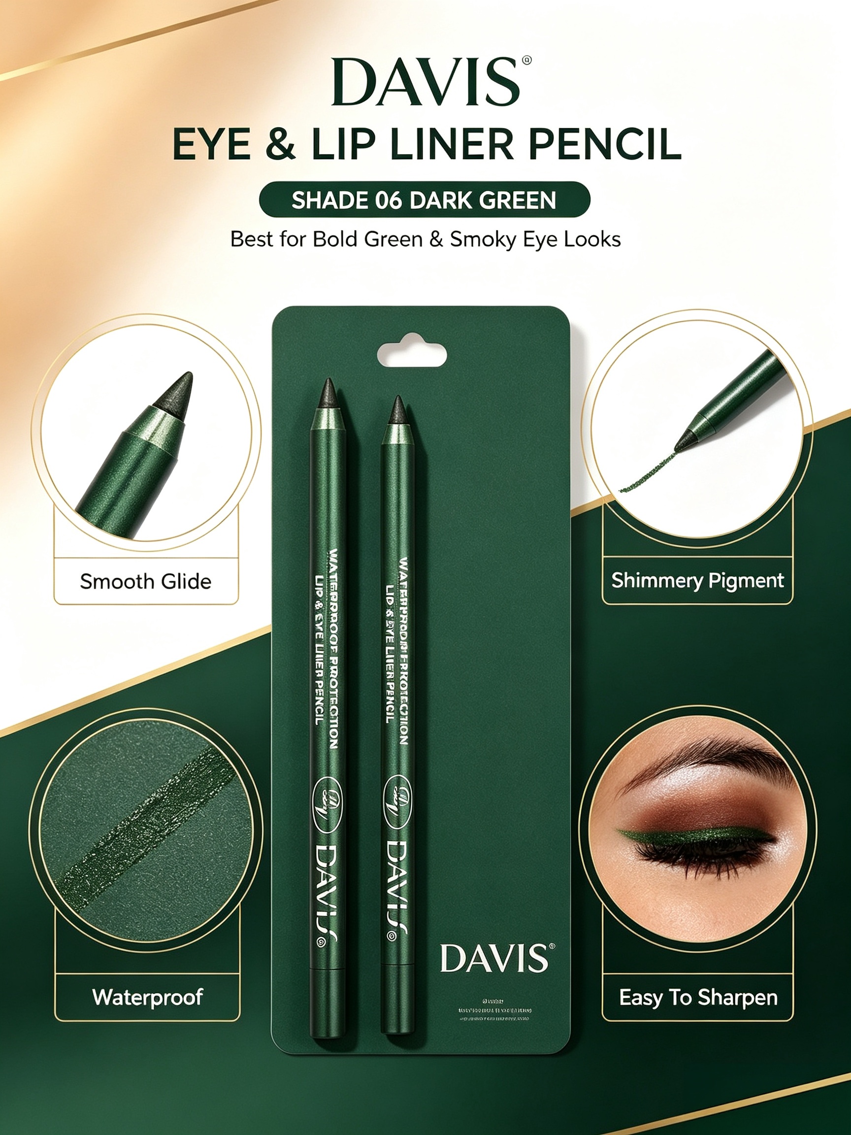 Olive Green Glitter Waterproof Eye and Lip Liner Pencil