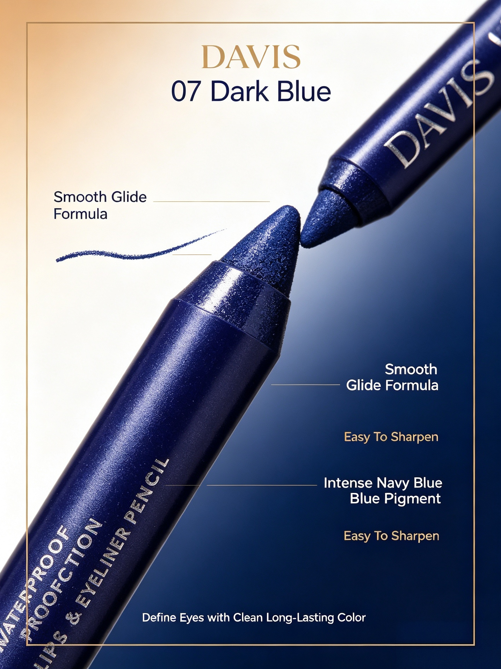 Long-Lasting Dark Blue Waterproof Eyeliner Pencil
