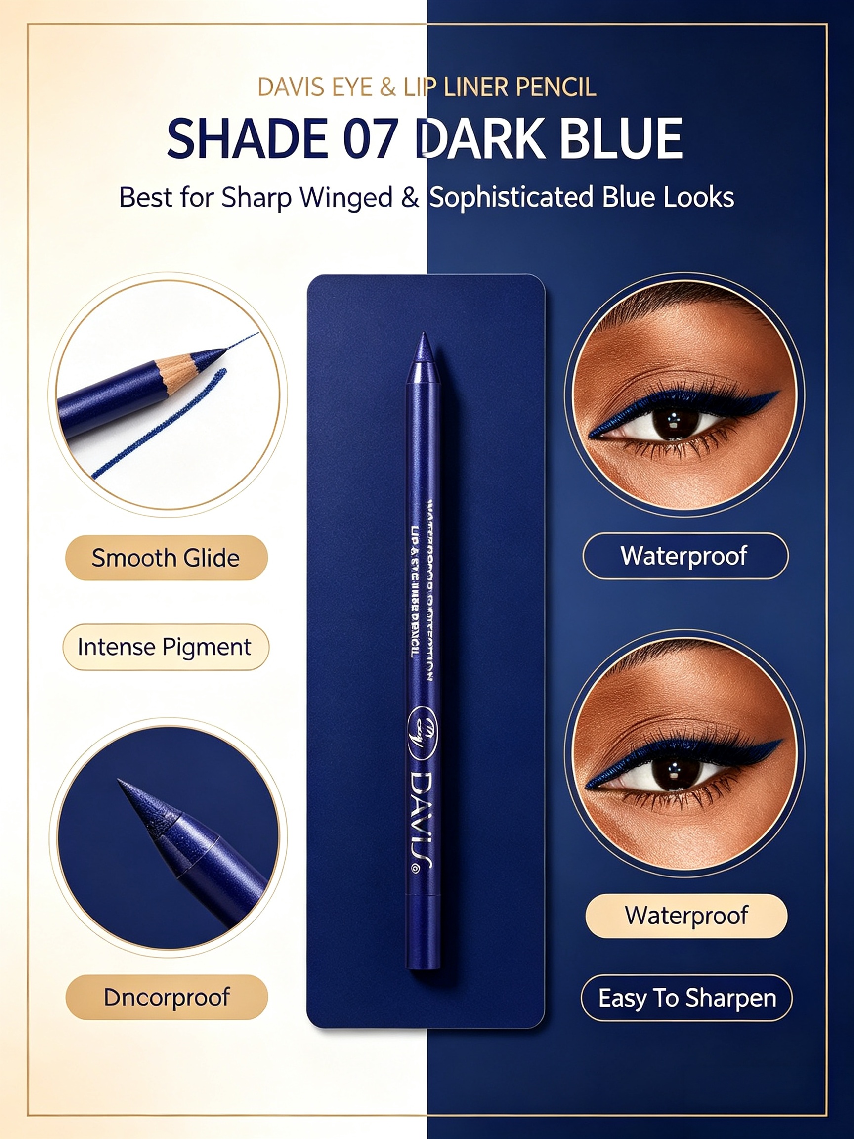 Long-Lasting Dark Blue Waterproof Eyeliner Pencil