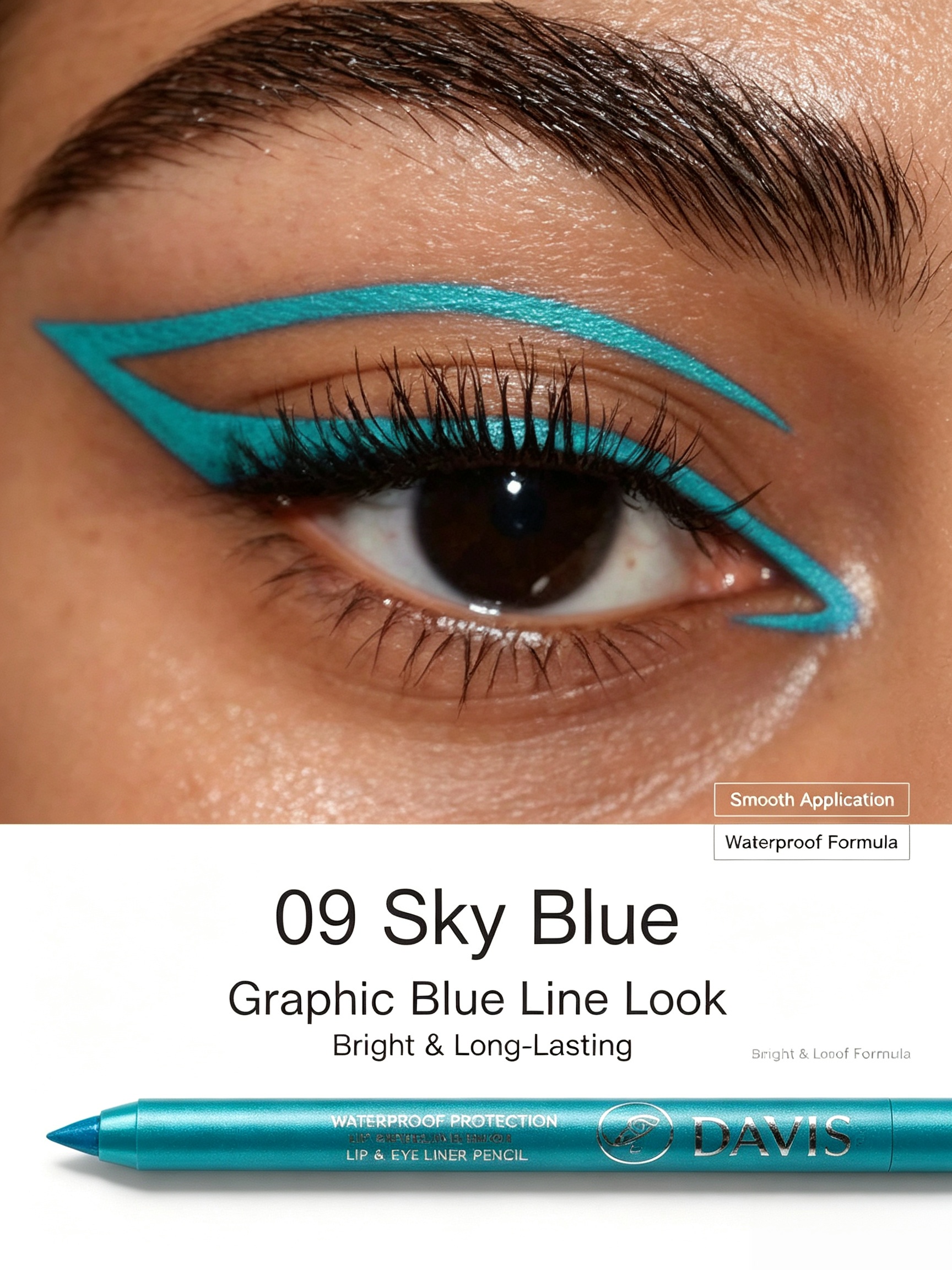 Long-Lasting Aqua Blue Waterproof Eyeliner and Lip Pencil