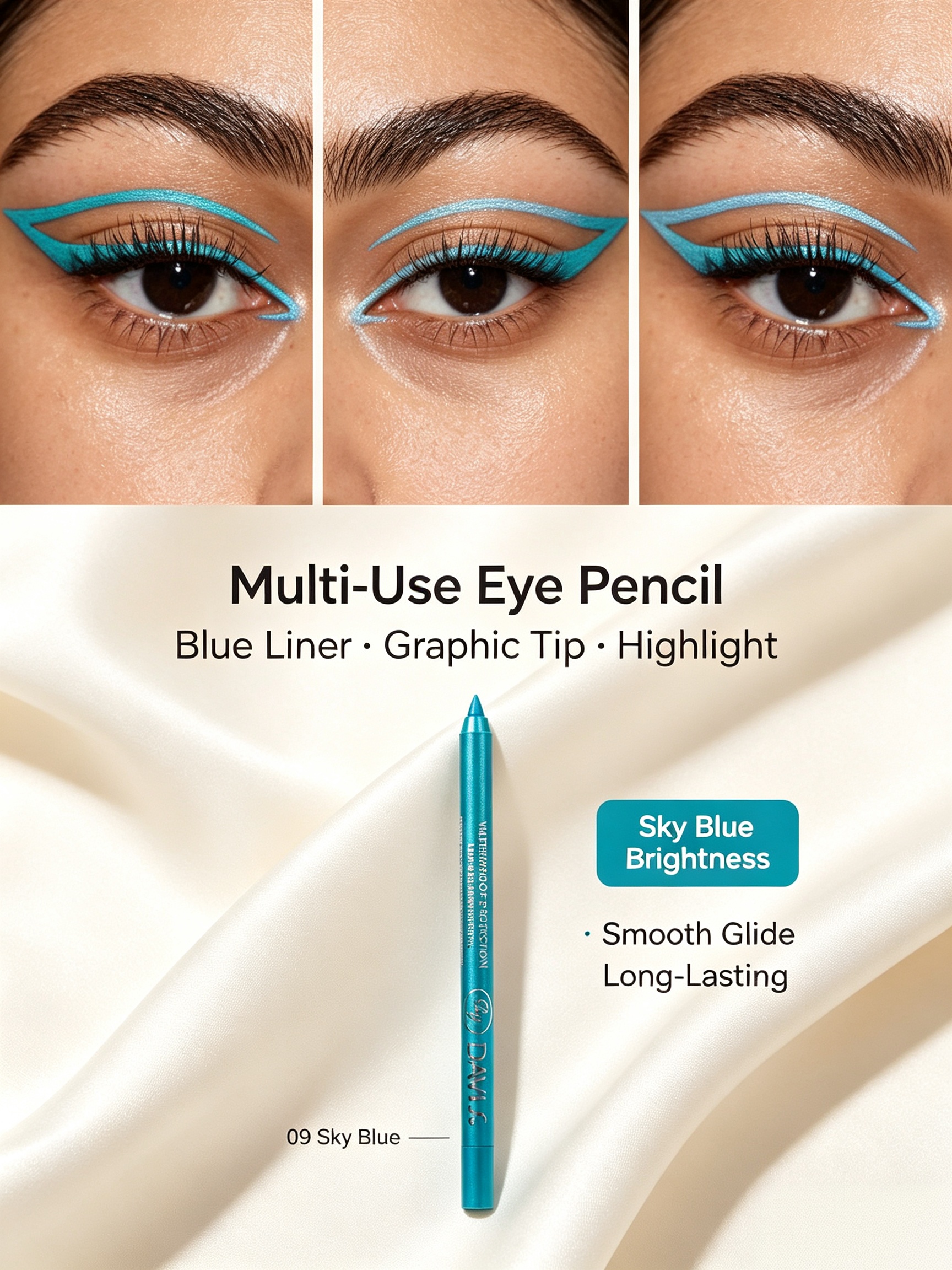 Long-Lasting Aqua Blue Waterproof Eyeliner and Lip Pencil