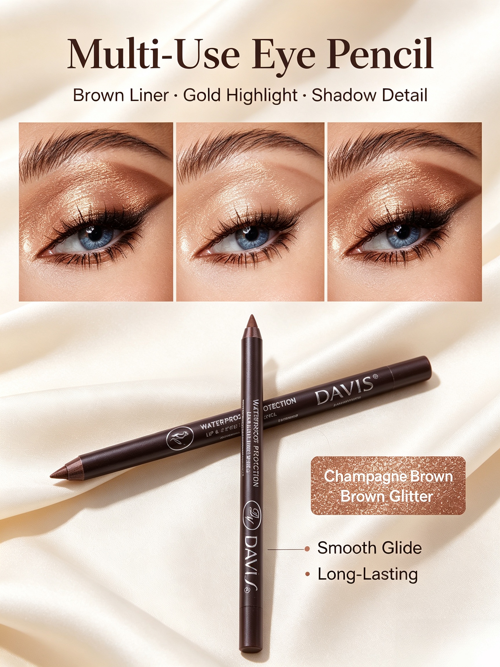 Coffee Brown Waterproof Eyeliner Pencil - Long Lasting Eye and Lip Liner