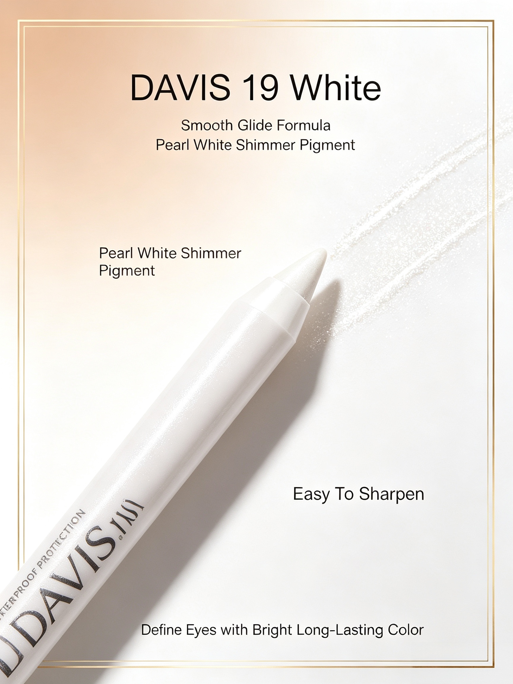 DAVIS #19 White Glitter Waterproof Eye Pencil - Shimmering Long-Lasting Eyeliner