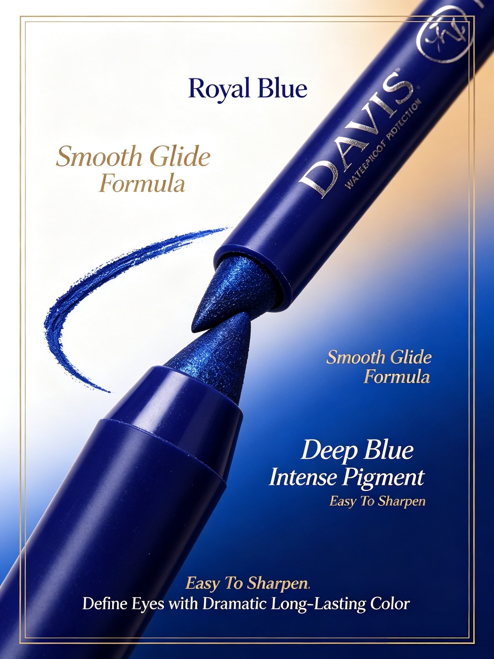 Davi.G #24 Navy Blue Waterproof Shimmer Eyeliner Pencil - Long-Lasting Eye and Lip Liner