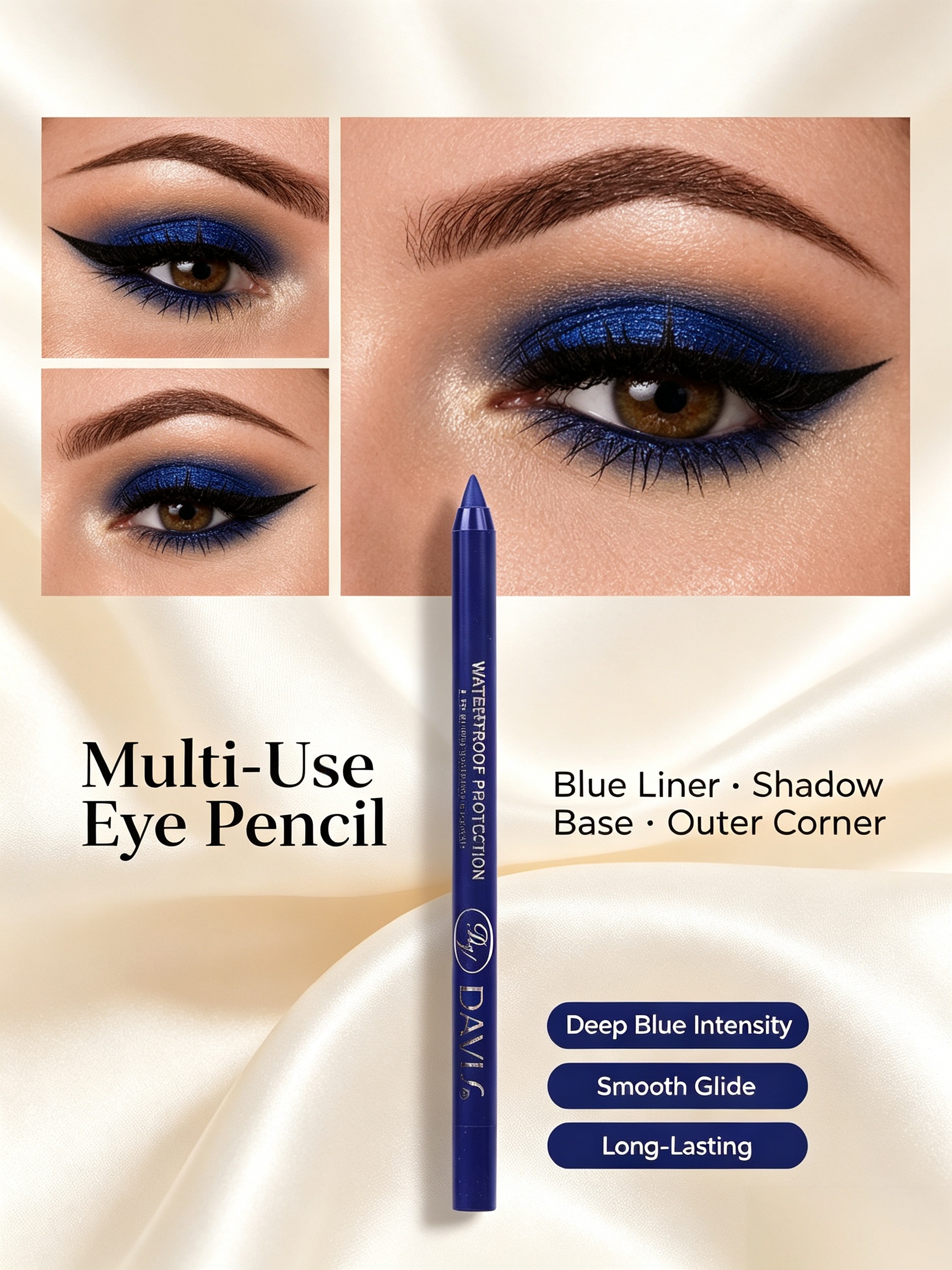 Davi.G #24 Navy Blue Waterproof Shimmer Eyeliner Pencil - Long-Lasting Eye and Lip Liner