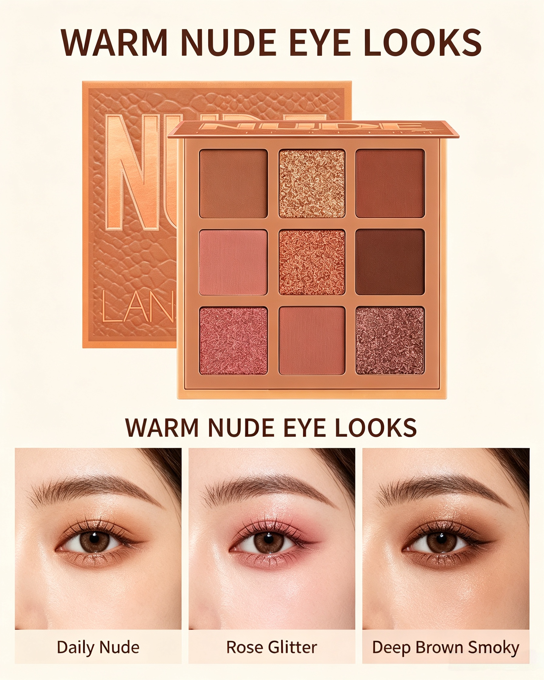 LANGMVNNI Nude Warm 9-Color Eyeshadow Palette - Matte and Glitter Eye Makeup for a Radiant Look