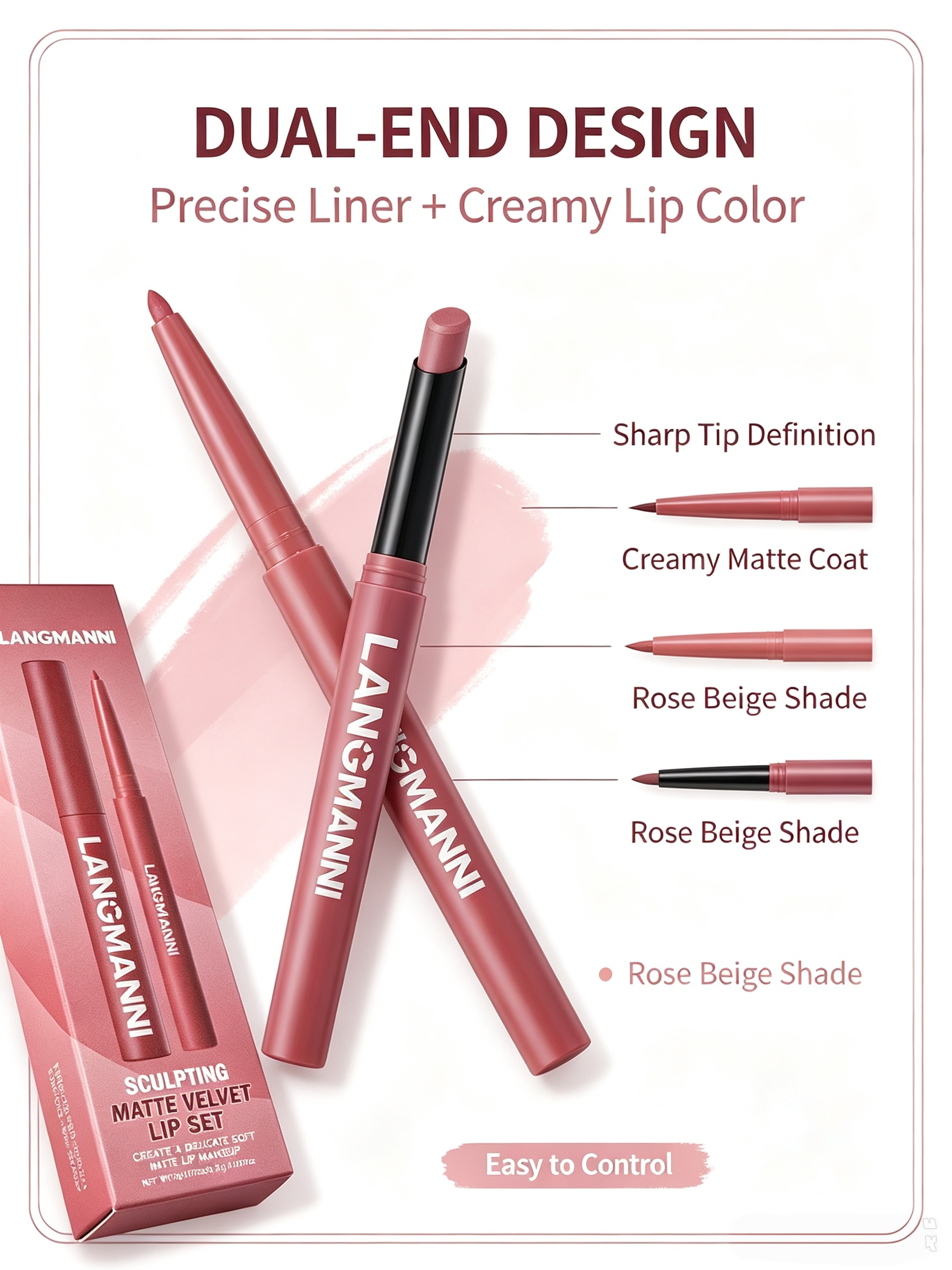LANGMANNI #07 Rose Beige Matte Velvet Lip Set - Dual-Ended Liner and Lipstick
