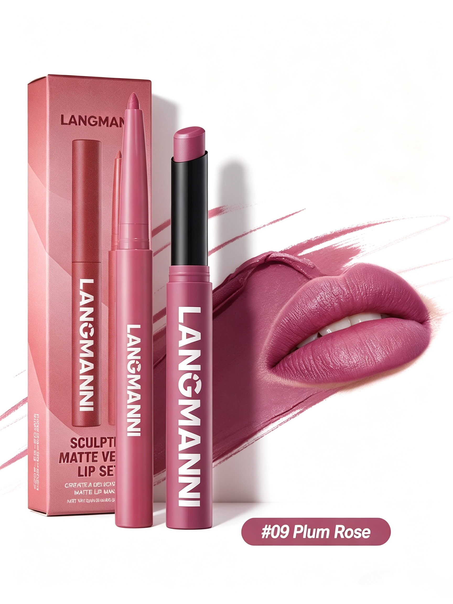 LANGMANNI Velvet Matte Dual Lip Set - Plum Rose