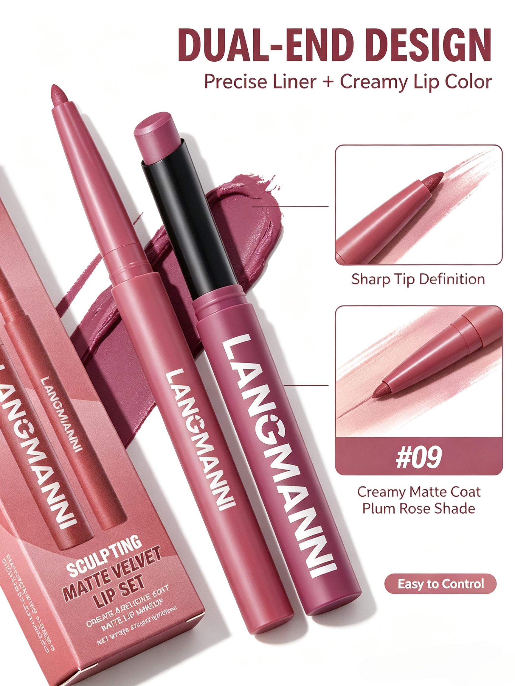 LANGMANNI Velvet Matte Dual Lip Set - Plum Rose