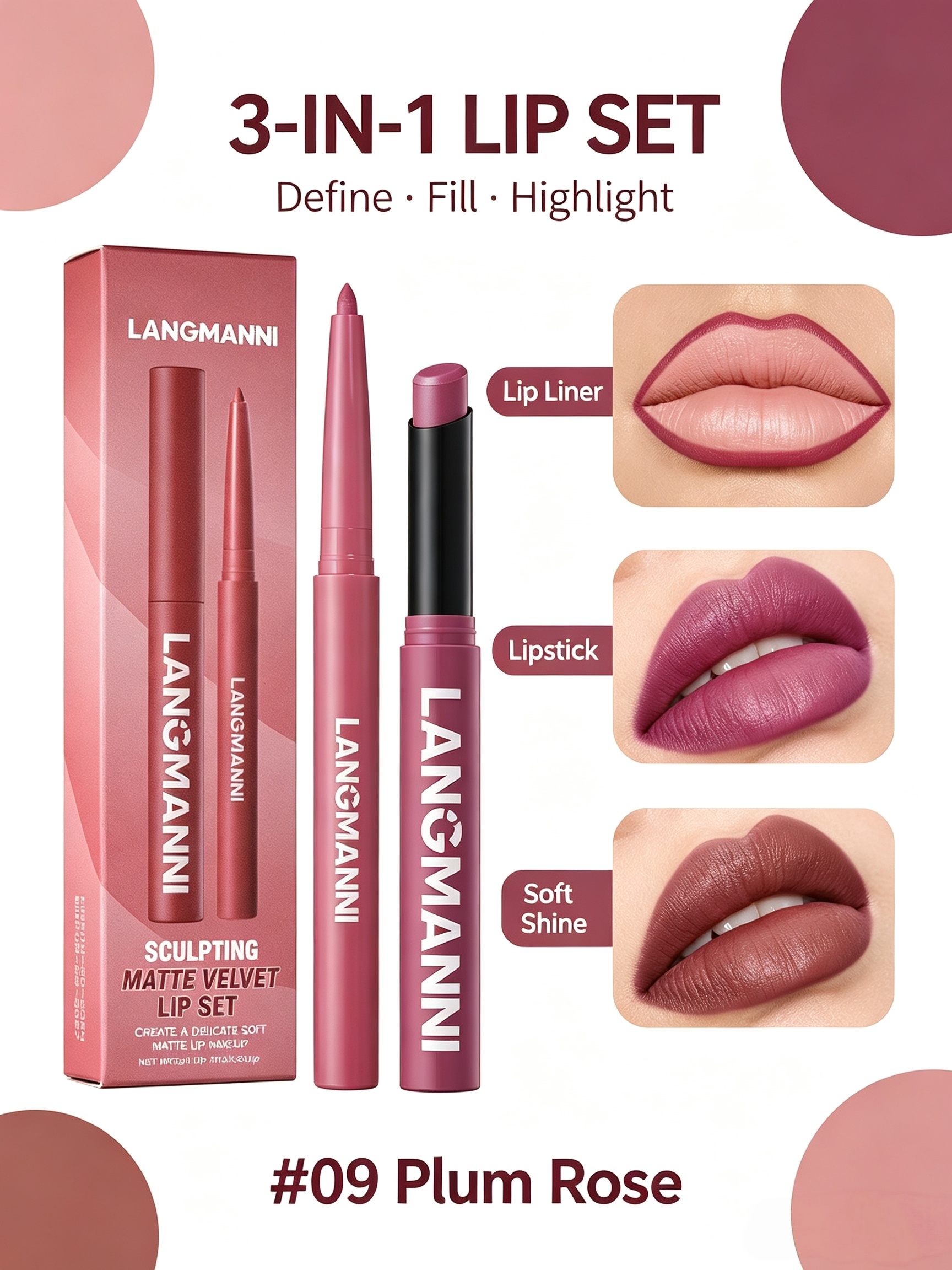 LANGMANNI Velvet Matte Dual Lip Set - Plum Rose