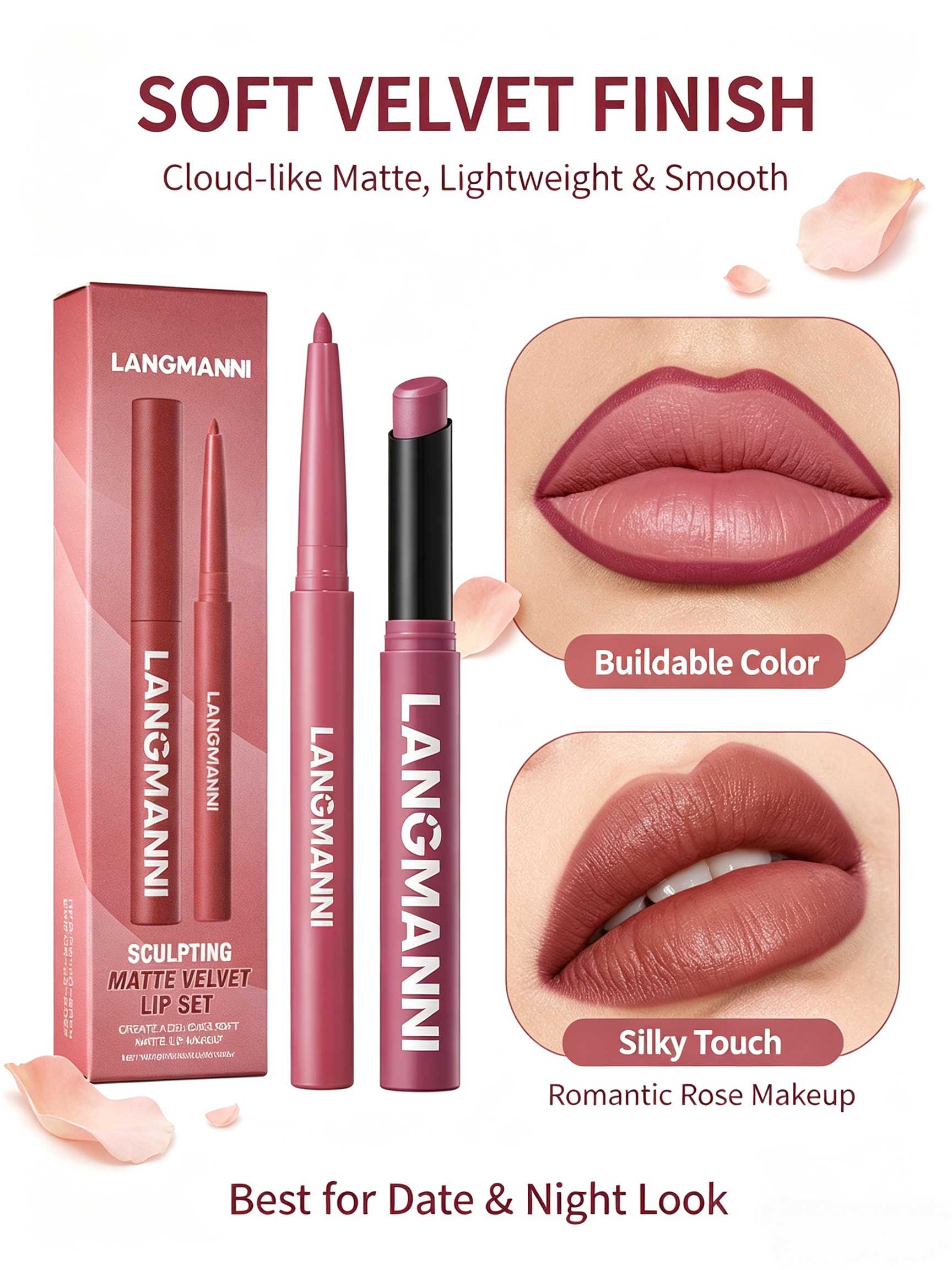 LANGMANNI Velvet Matte Dual Lip Set - Plum Rose