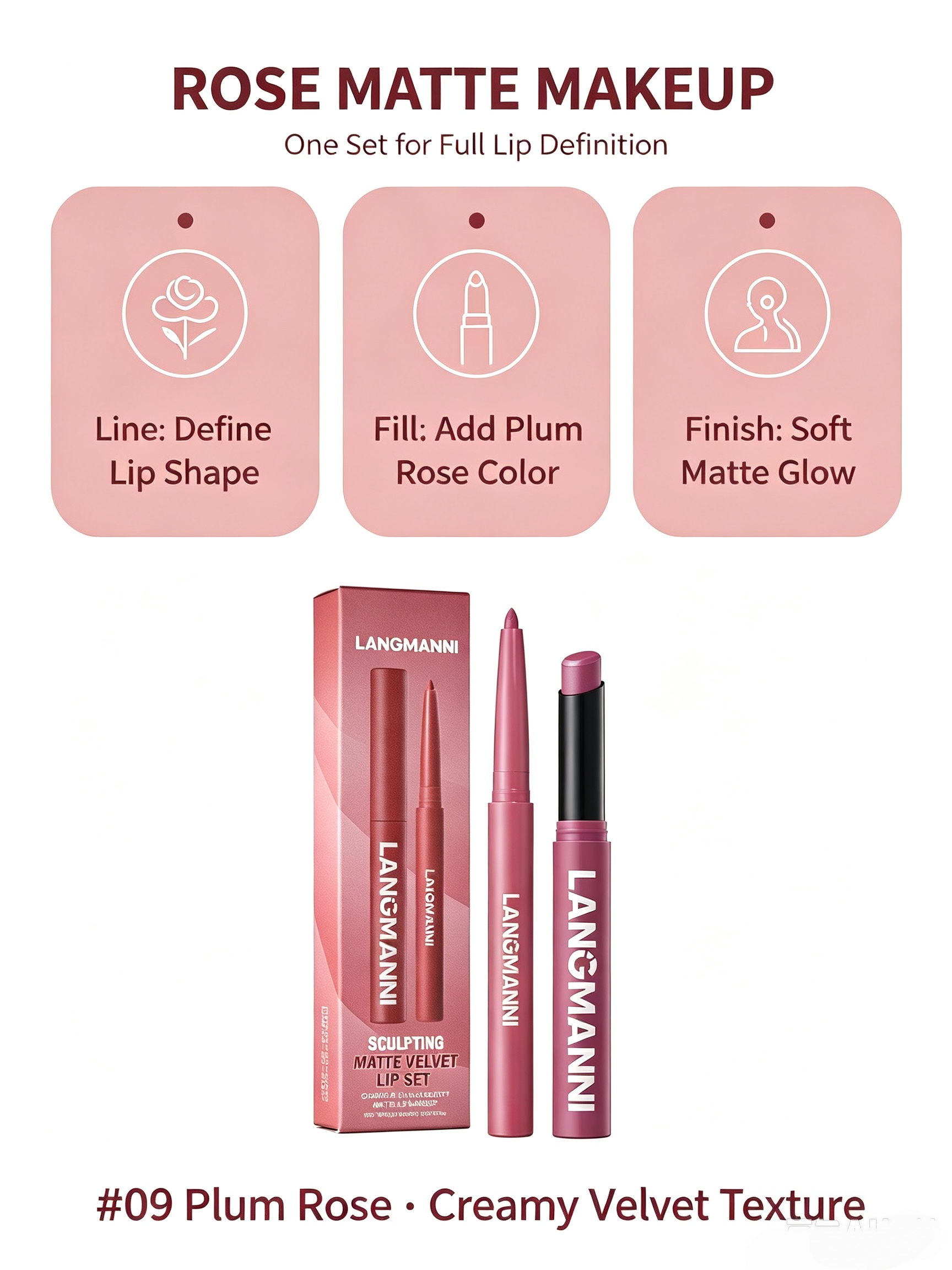 LANGMANNI Velvet Matte Dual Lip Set - Plum Rose