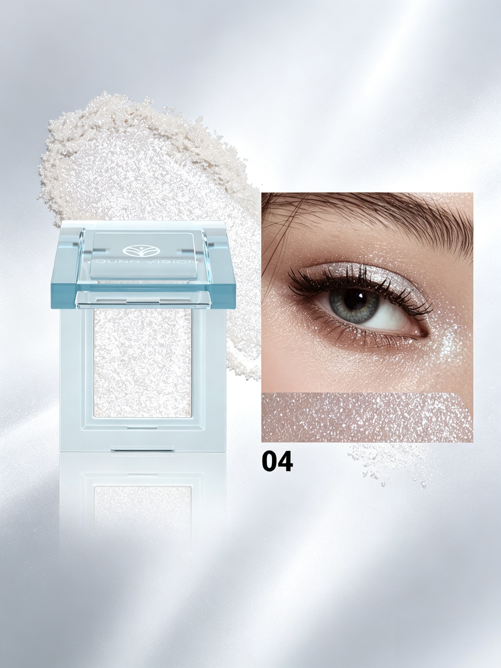 YOUNG VISION #04 Dazzling White Glitter Eyeshadow - Long-Lasting Shimmer for Eyes
