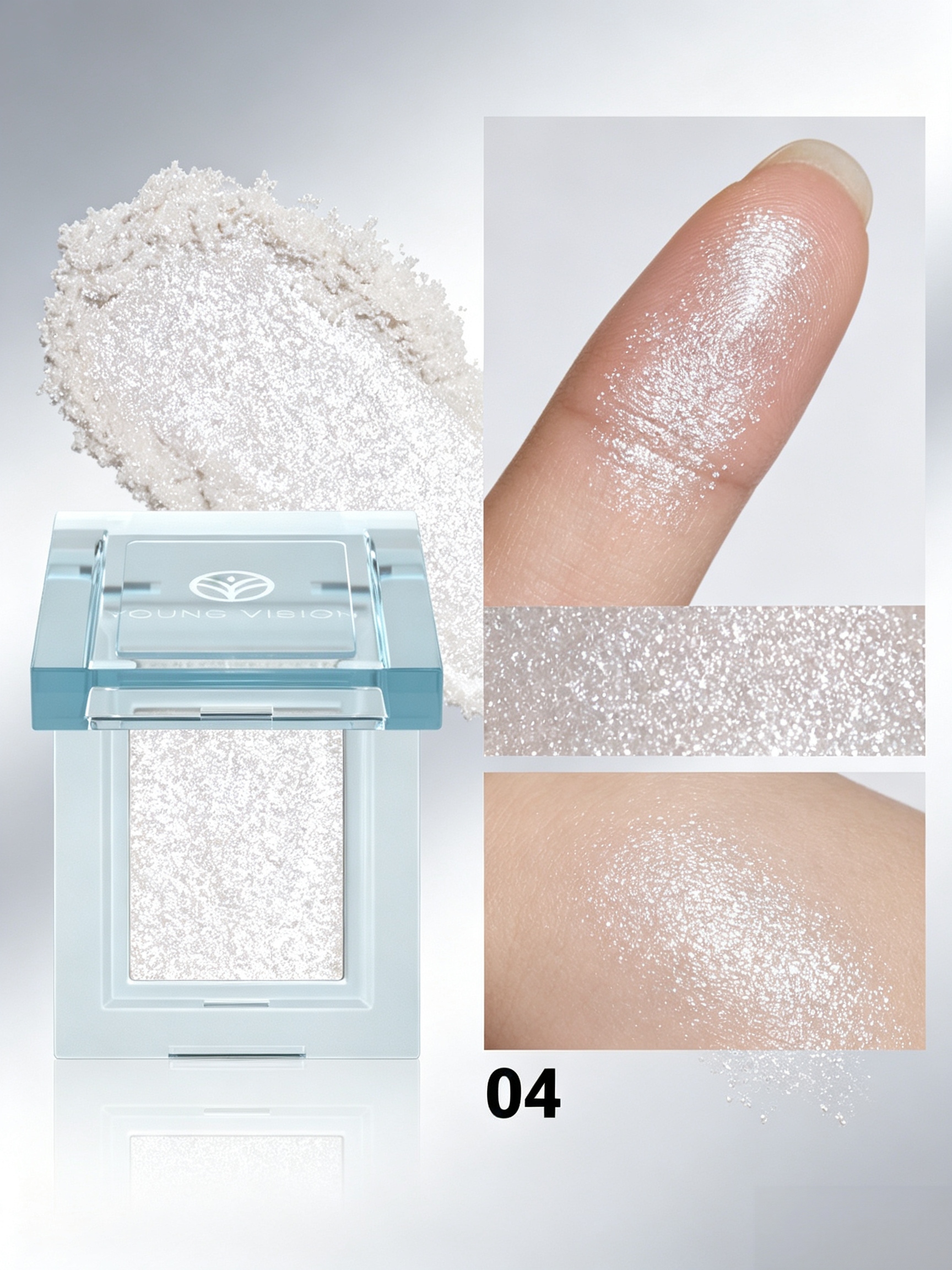 YOUNG VISION #04 Dazzling White Glitter Eyeshadow - Long-Lasting Shimmer for Eyes