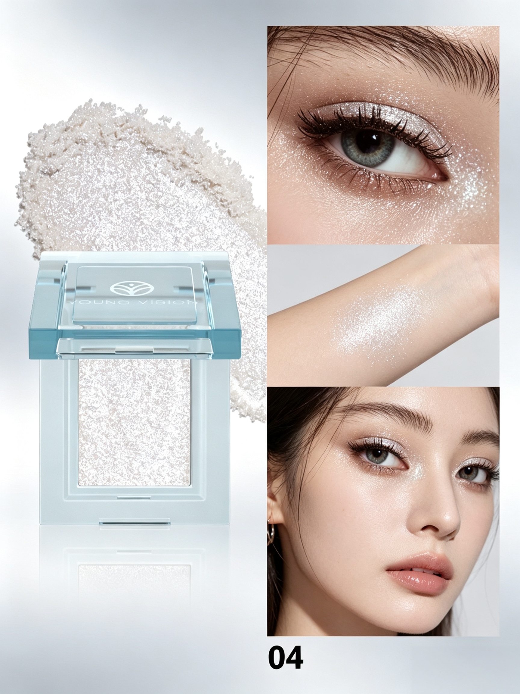 YOUNG VISION #04 Dazzling White Glitter Eyeshadow - Long-Lasting Shimmer for Eyes