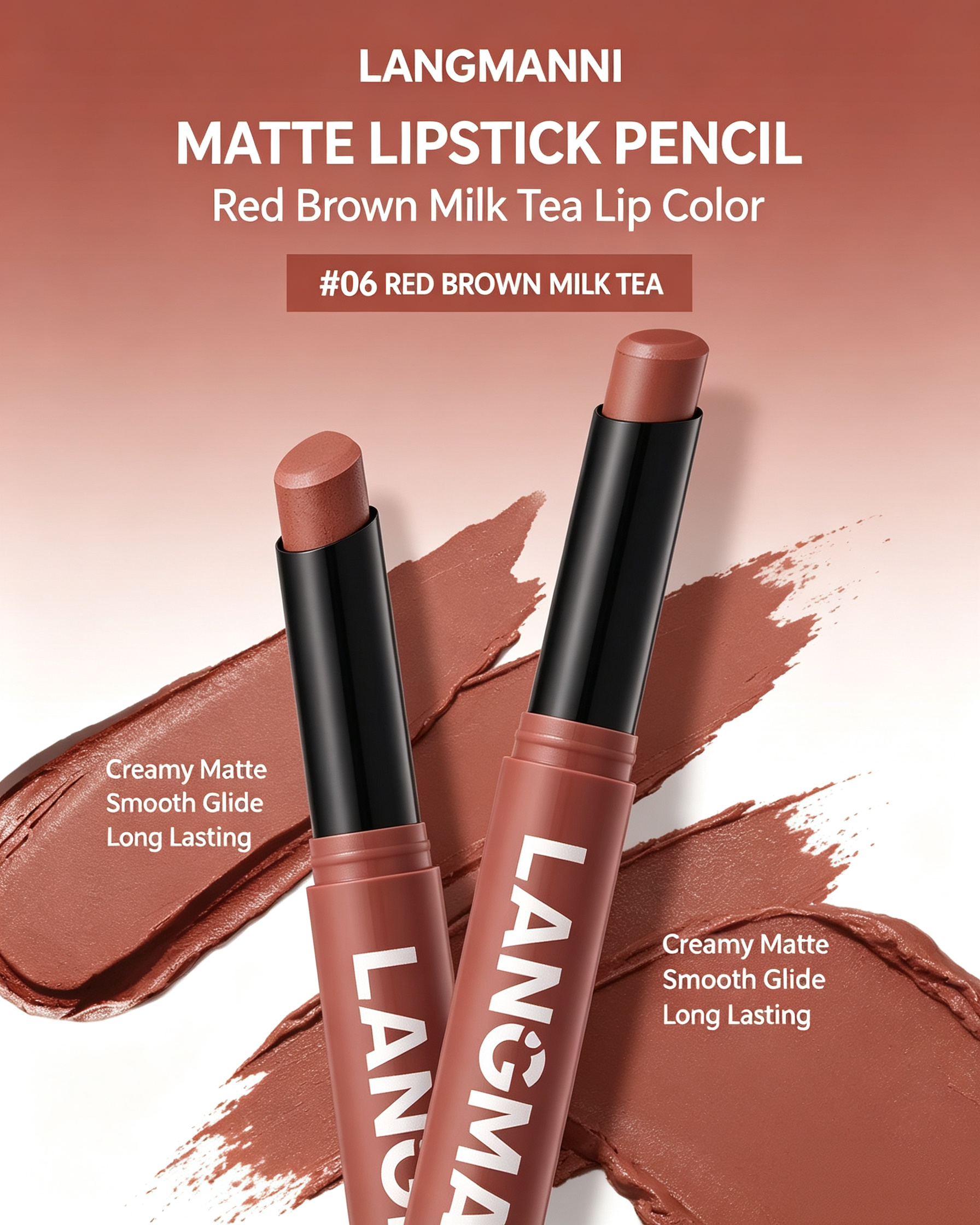 LANGMANNI Matte Red Brown Nude Lipstick - Creamy Finish, Long-lasting