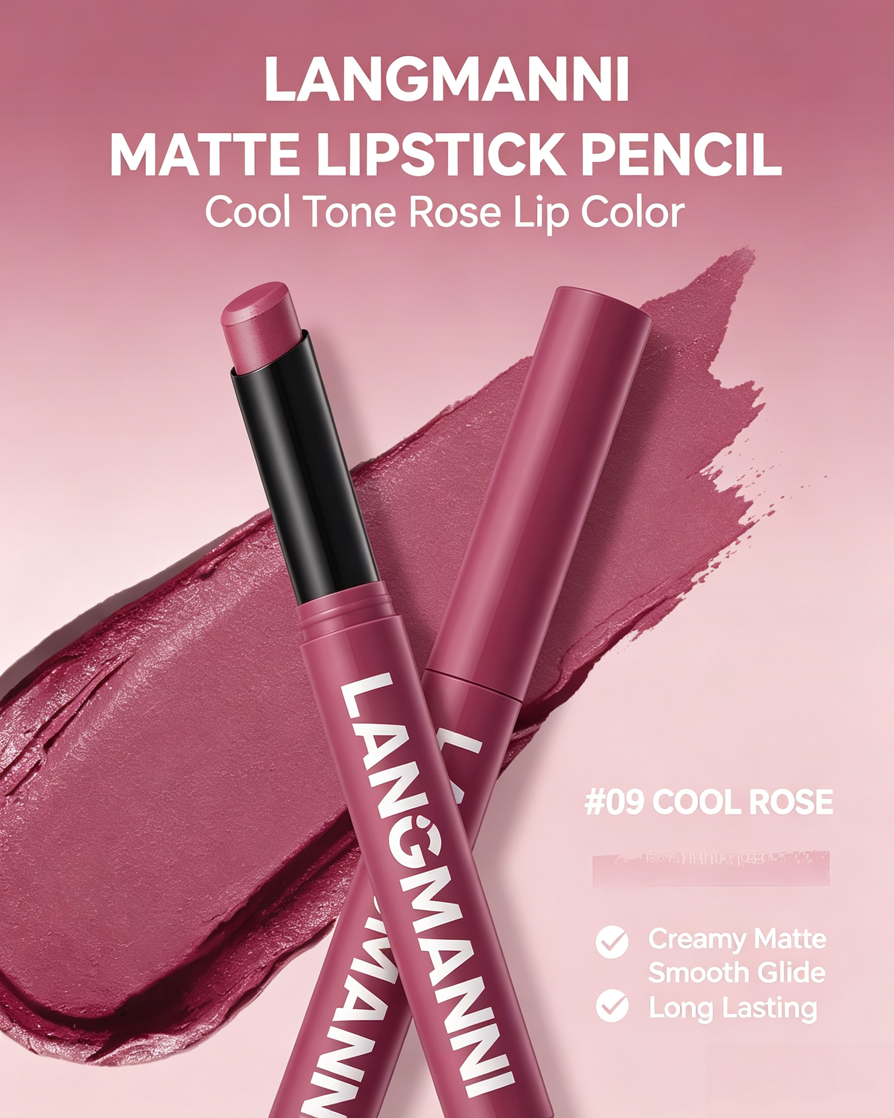 LANGMANNI Cool Rose Matte Lipstick - #09 Pink Rose, Creamy Finish