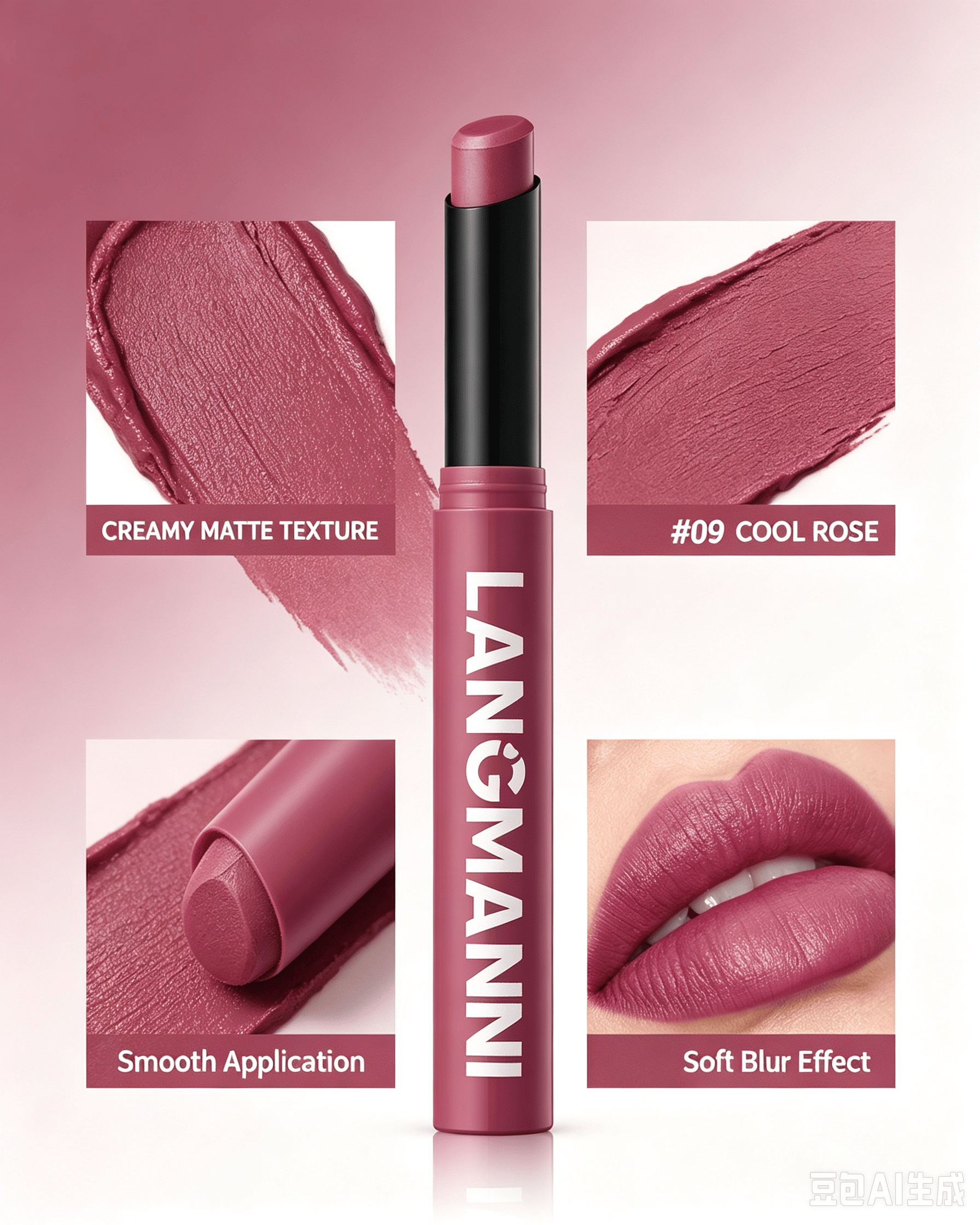 LANGMANNI Cool Rose Matte Lipstick - #09 Pink Rose, Creamy Finish