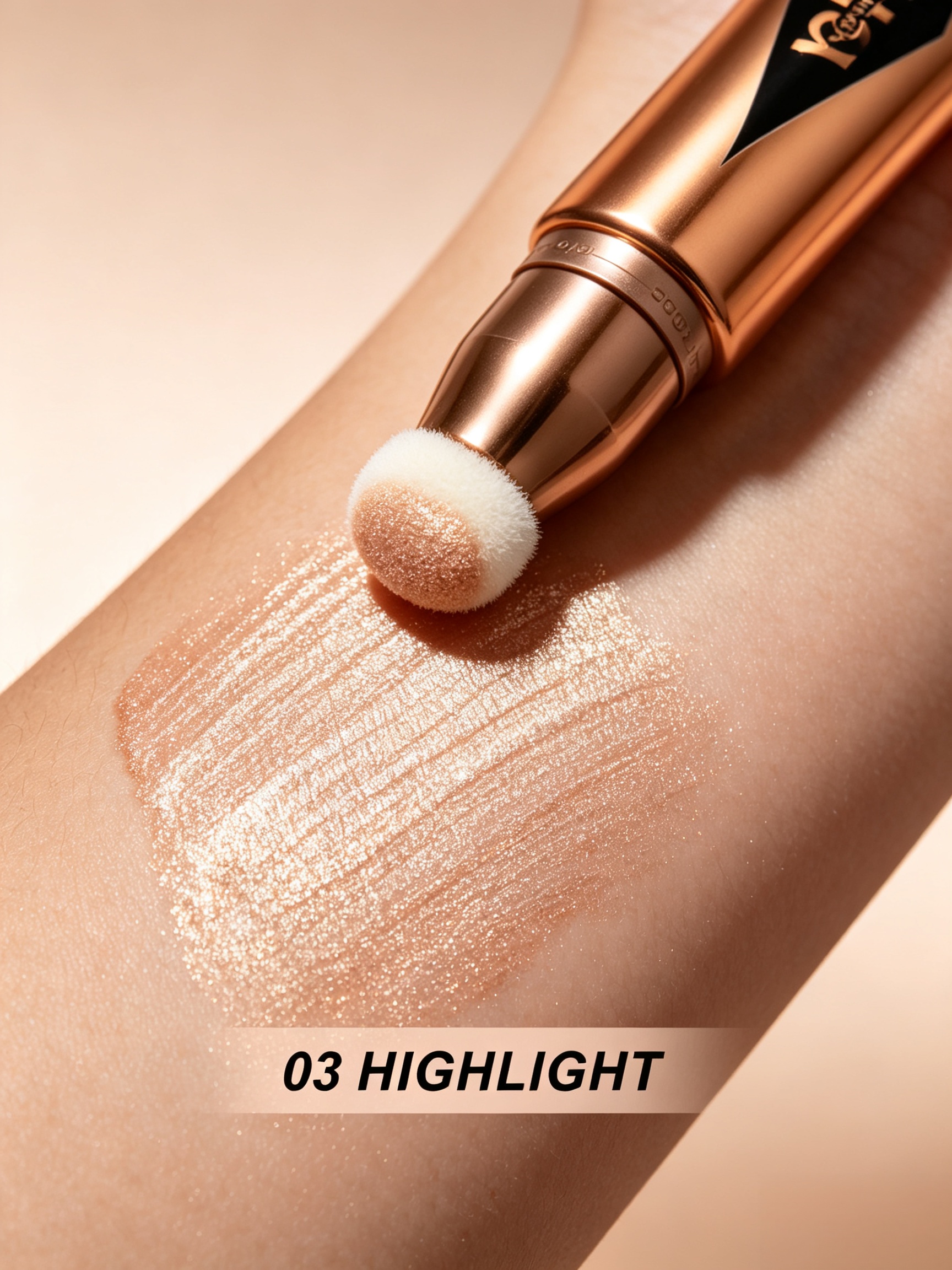 #03 YOUNG VISION Liquid Highlighter Stick, Sponge Tip Shimmer Highlight, Glowy Blendable Face Illuminator for Arabian Bridal & Evening Party Makeup 12ml