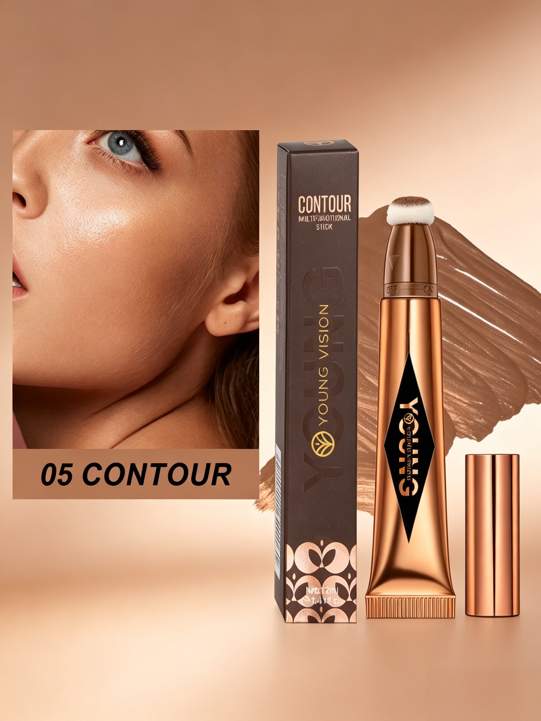 #05 YOUNG VISION Liquid Contour Stick, Sponge Tip Cream Contour, Blendable Long Lasting Face Sculpting Makeup for Defined Facial Contour 12ml