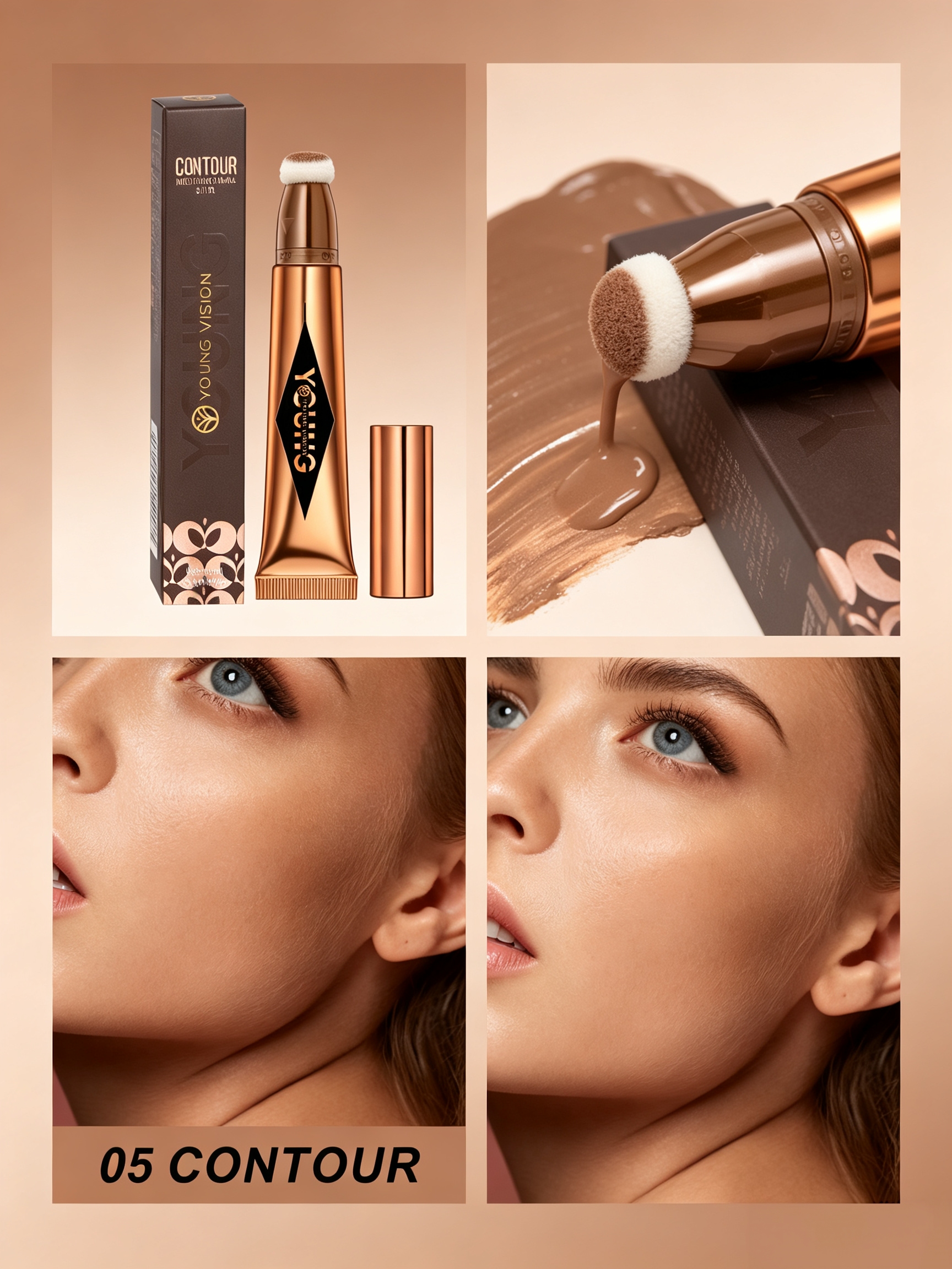 #05 YOUNG VISION Liquid Contour Stick, Sponge Tip Cream Contour, Blendable Long Lasting Face Sculpting Makeup for Defined Facial Contour 12ml