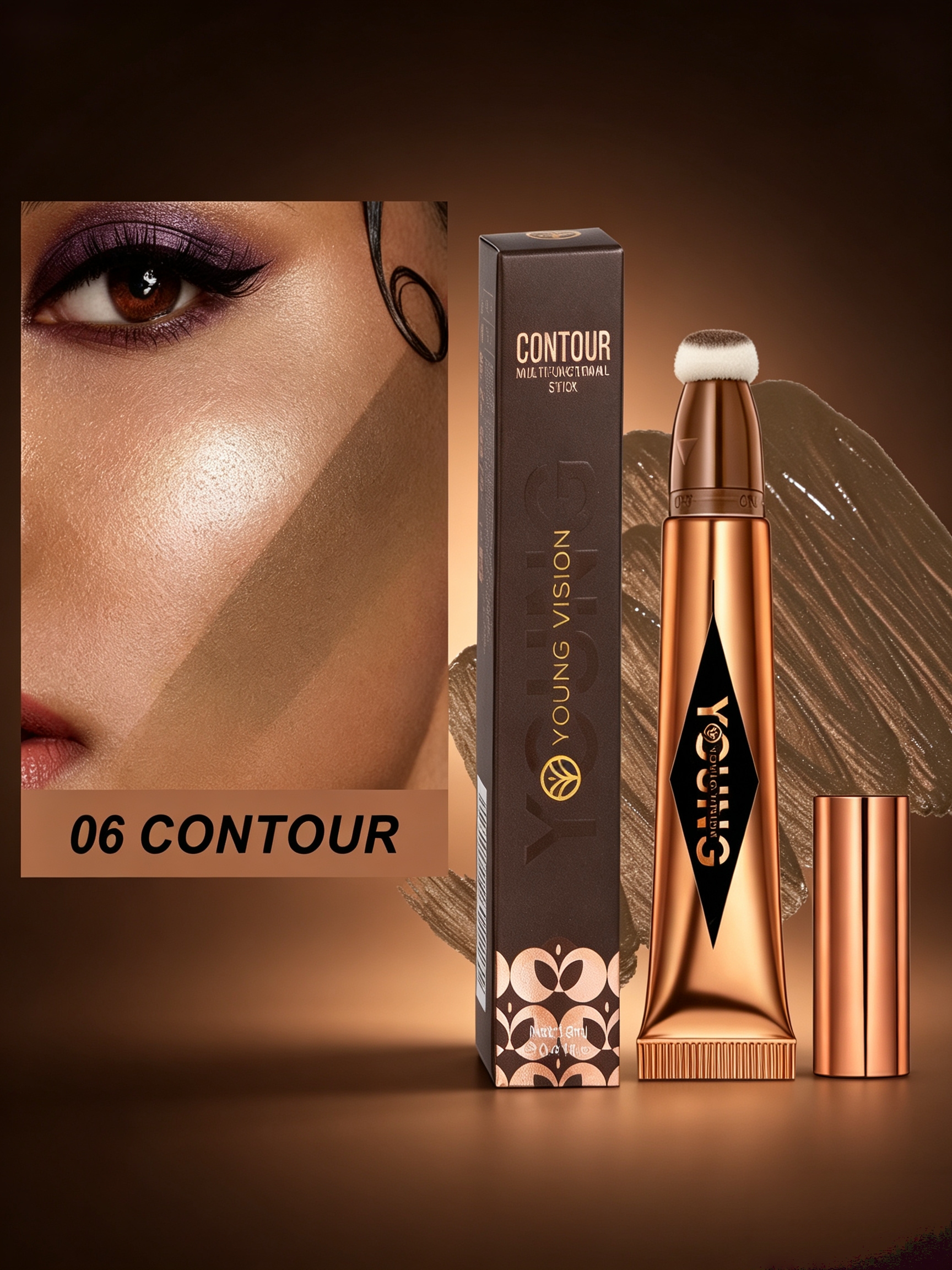 #06 YOUNG VISION Liquid Contour Stick, Sponge Tip Cream Contour, Blendable Long Lasting Face Sculpting Makeup for Defined Facial Contour 12ml