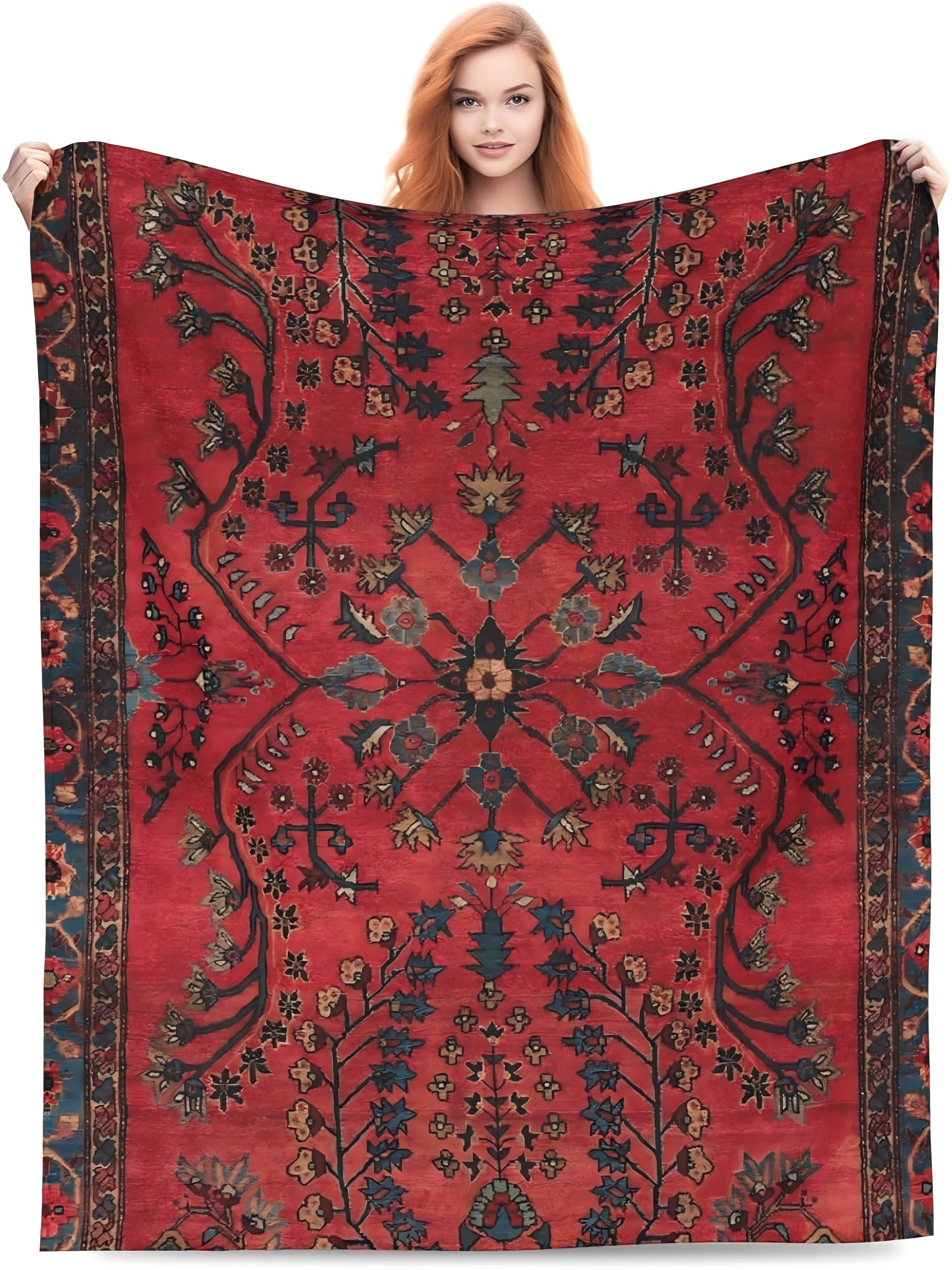 Vintage Red Floral Woven Throw Blanket - Multi-Patterned Polyester (30x40 inch)