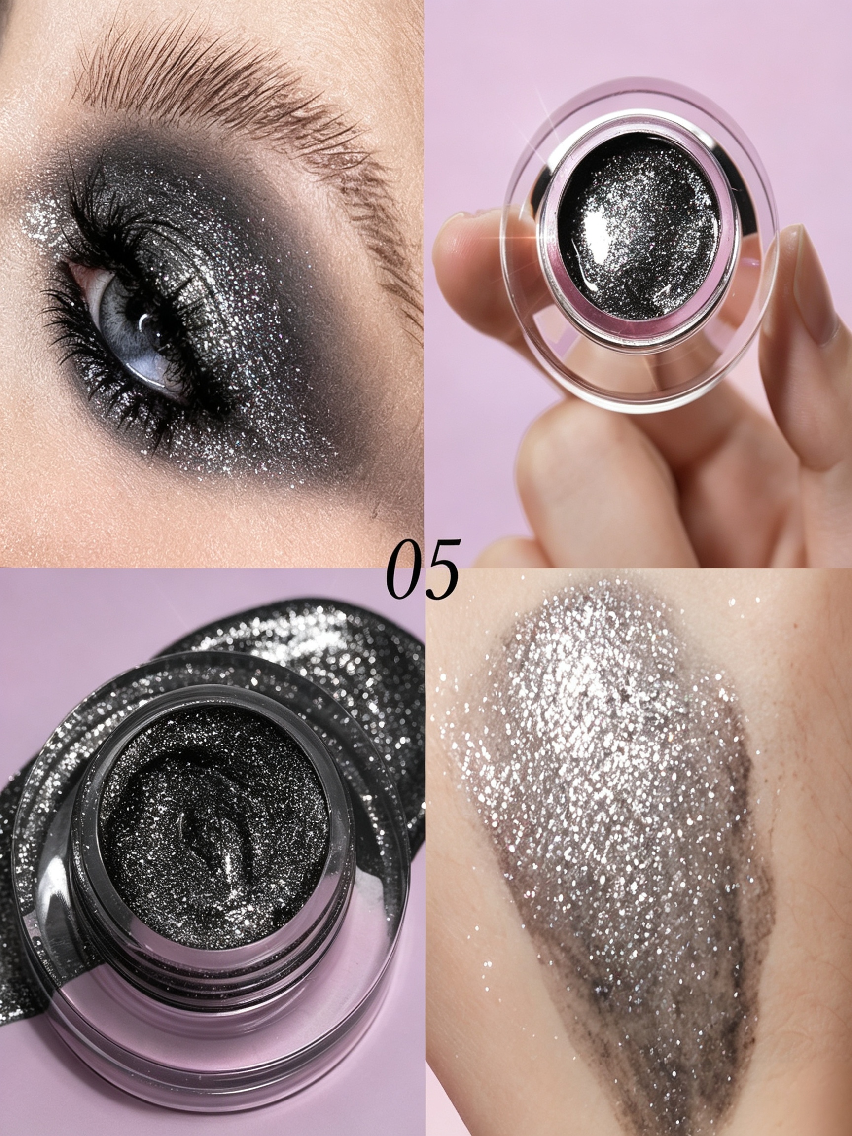 Sparkling Black Glitter Gel Eyeshadow - Long-Lasting and Waterproof