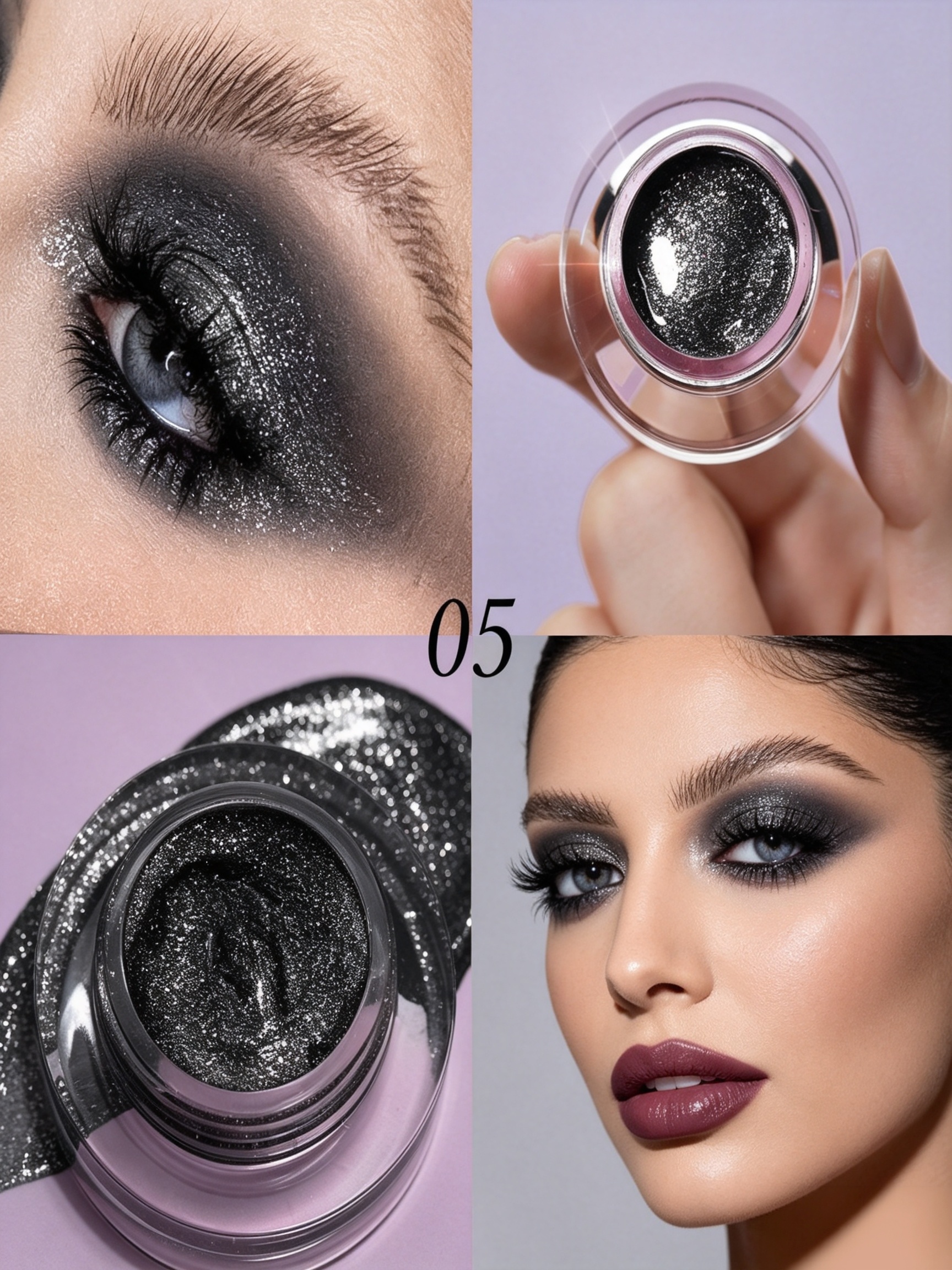 Sparkling Black Glitter Gel Eyeshadow - Long-Lasting and Waterproof