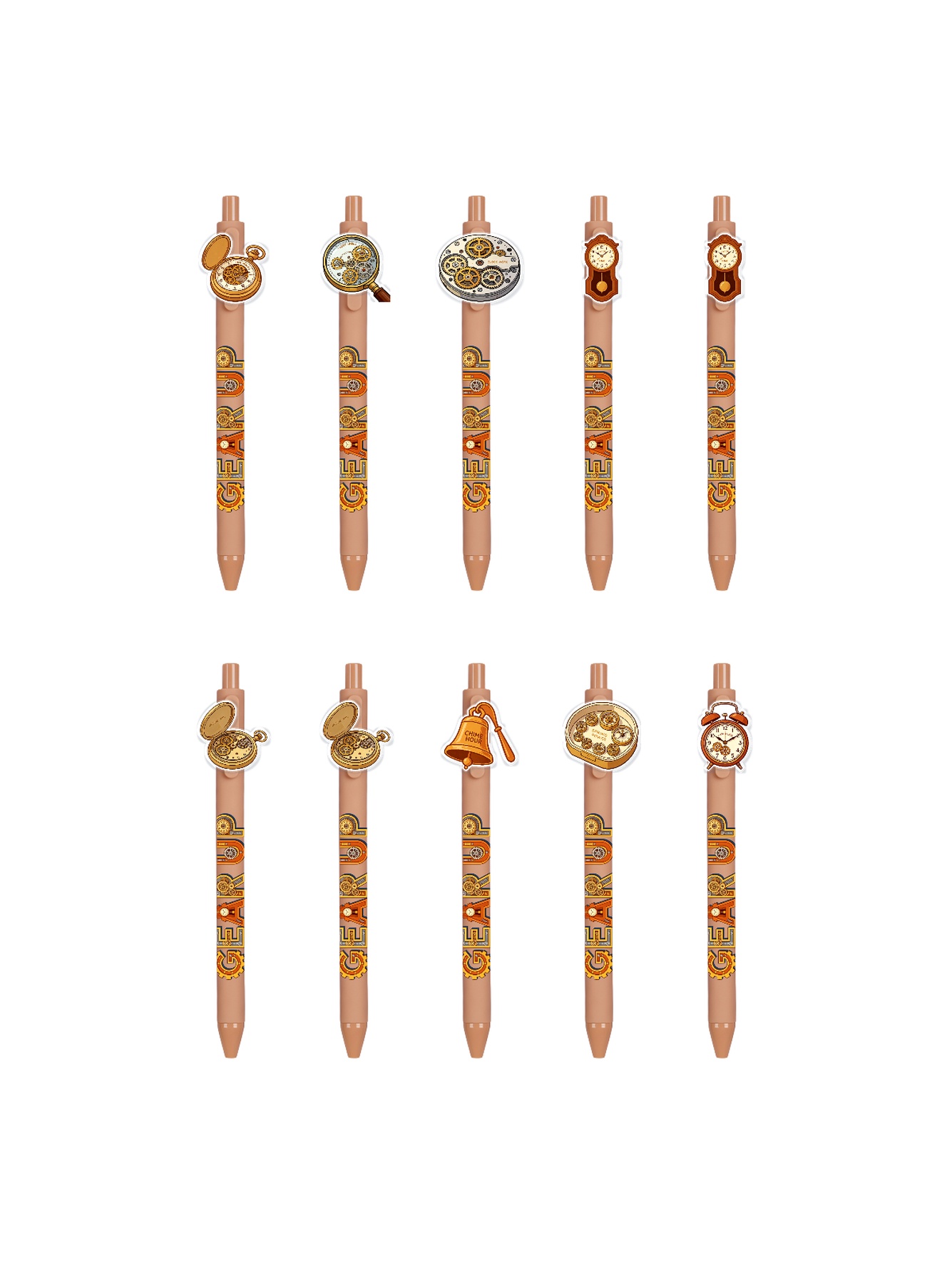 Steampunk Gear-Themed Black Ink Pens (10-Pack) for Office and Gifting