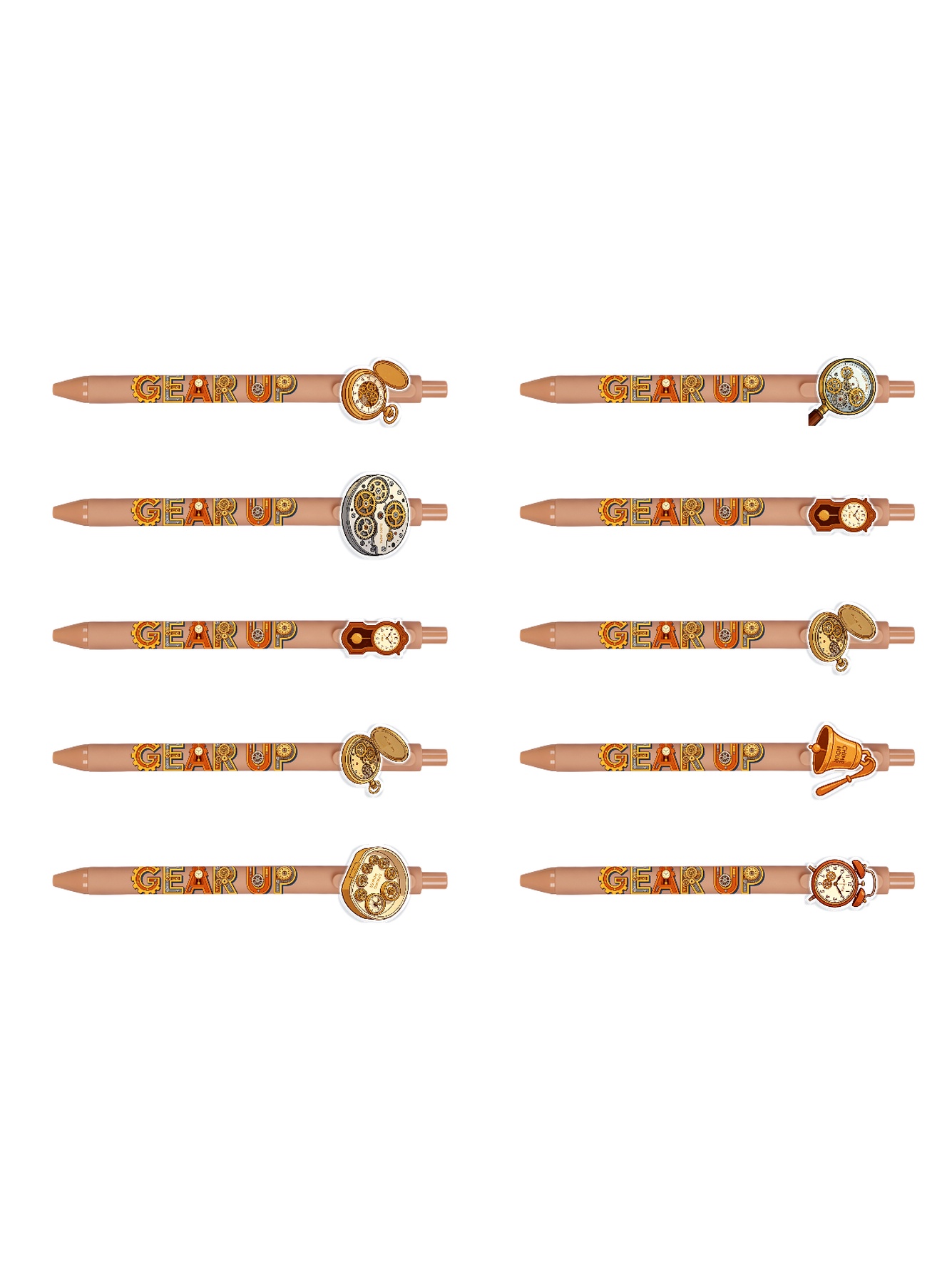 Steampunk Gear-Themed Black Ink Pens (10-Pack) for Office and Gifting