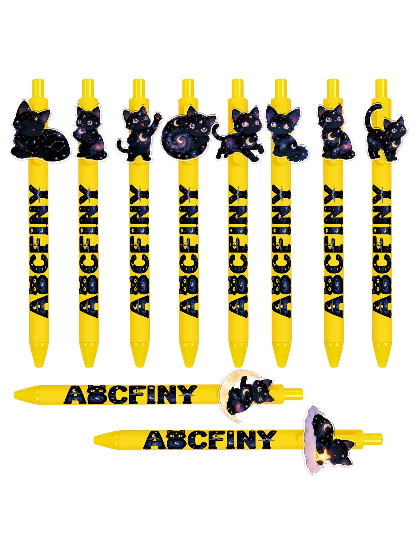Celestial Cat Black Ink Pens - 10-Pack