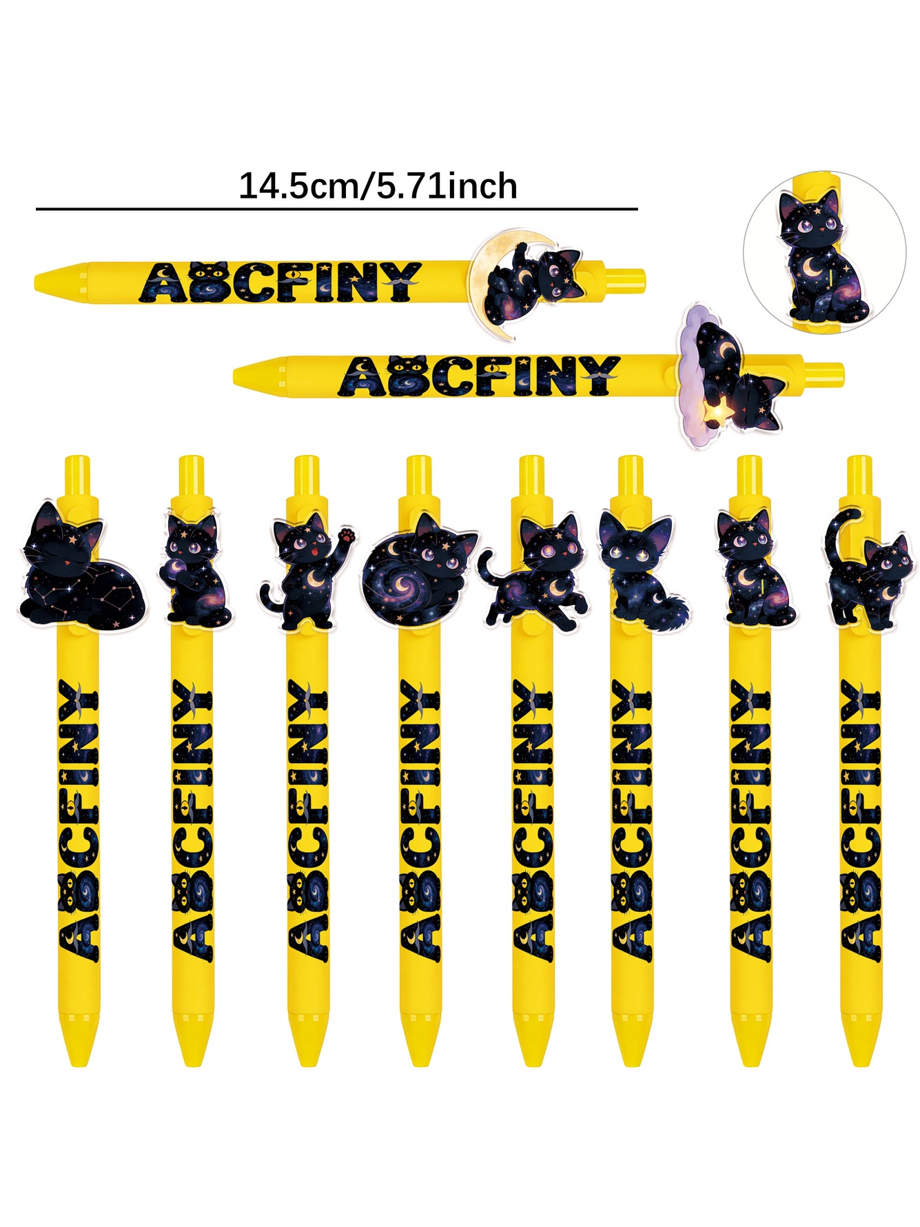 Celestial Cat Black Ink Pens - 10-Pack