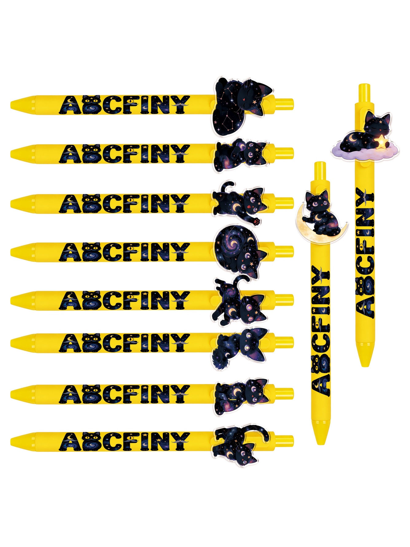 Celestial Cat Black Ink Pens - 10-Pack