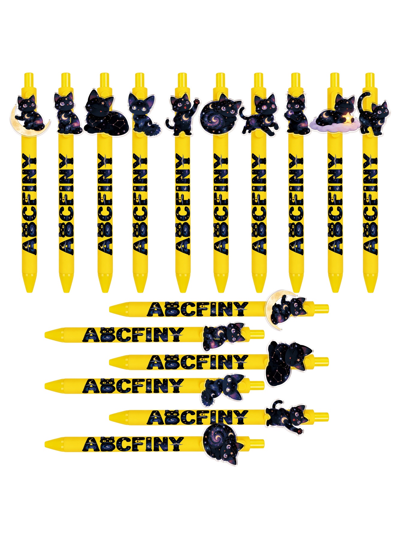 Celestial Cat Black Ink Pens - 10-Pack
