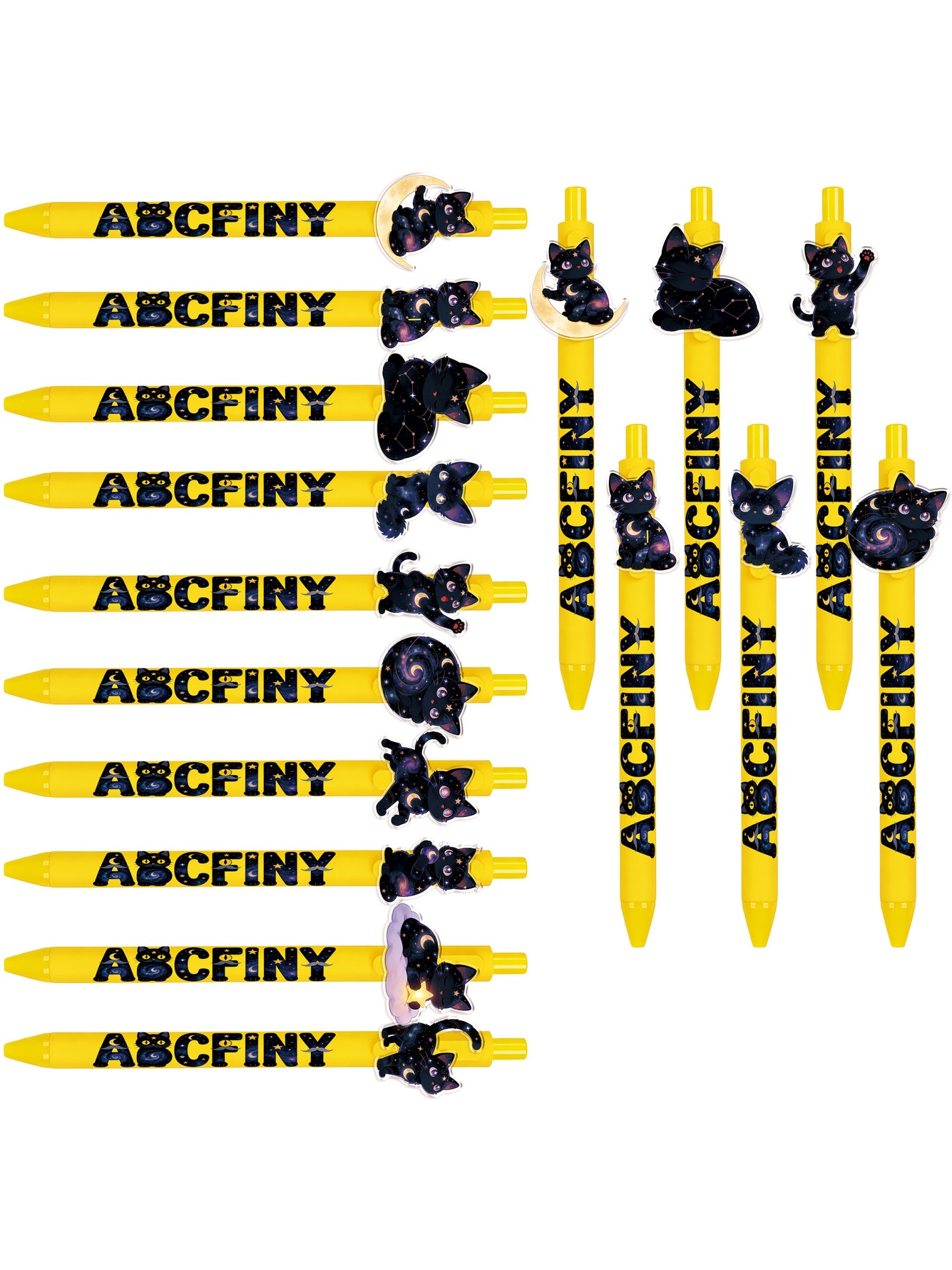 Celestial Cat Black Ink Pens - 10-Pack
