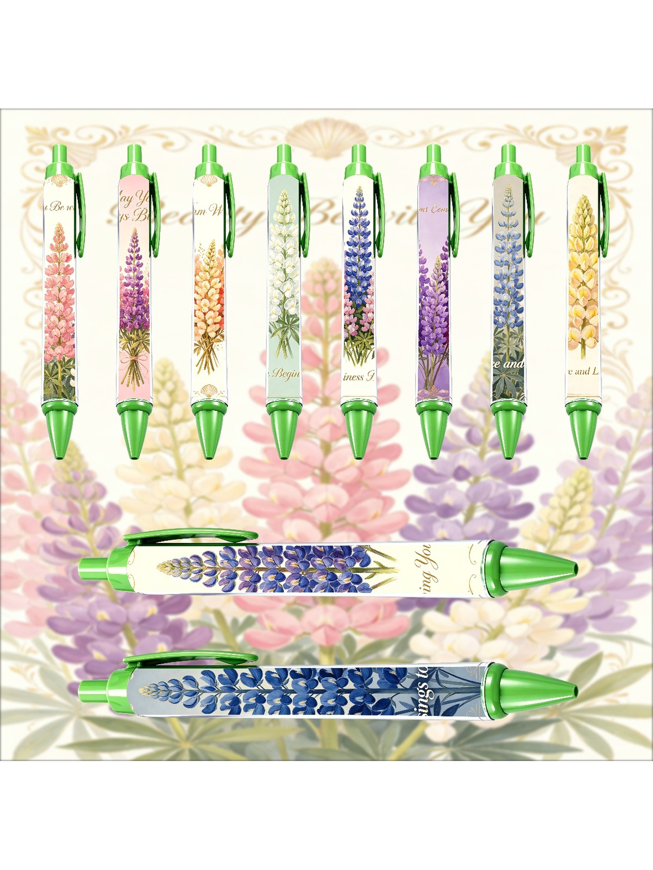 Floral Lupine Retractable Pens - 10-Pack