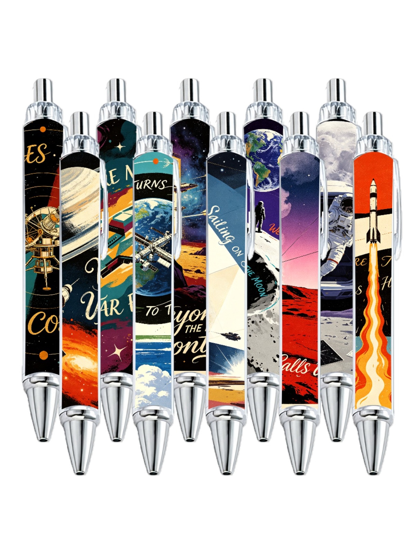 Cosmic Voyage Space-Themed Ballpoint Pens - 10-Pack