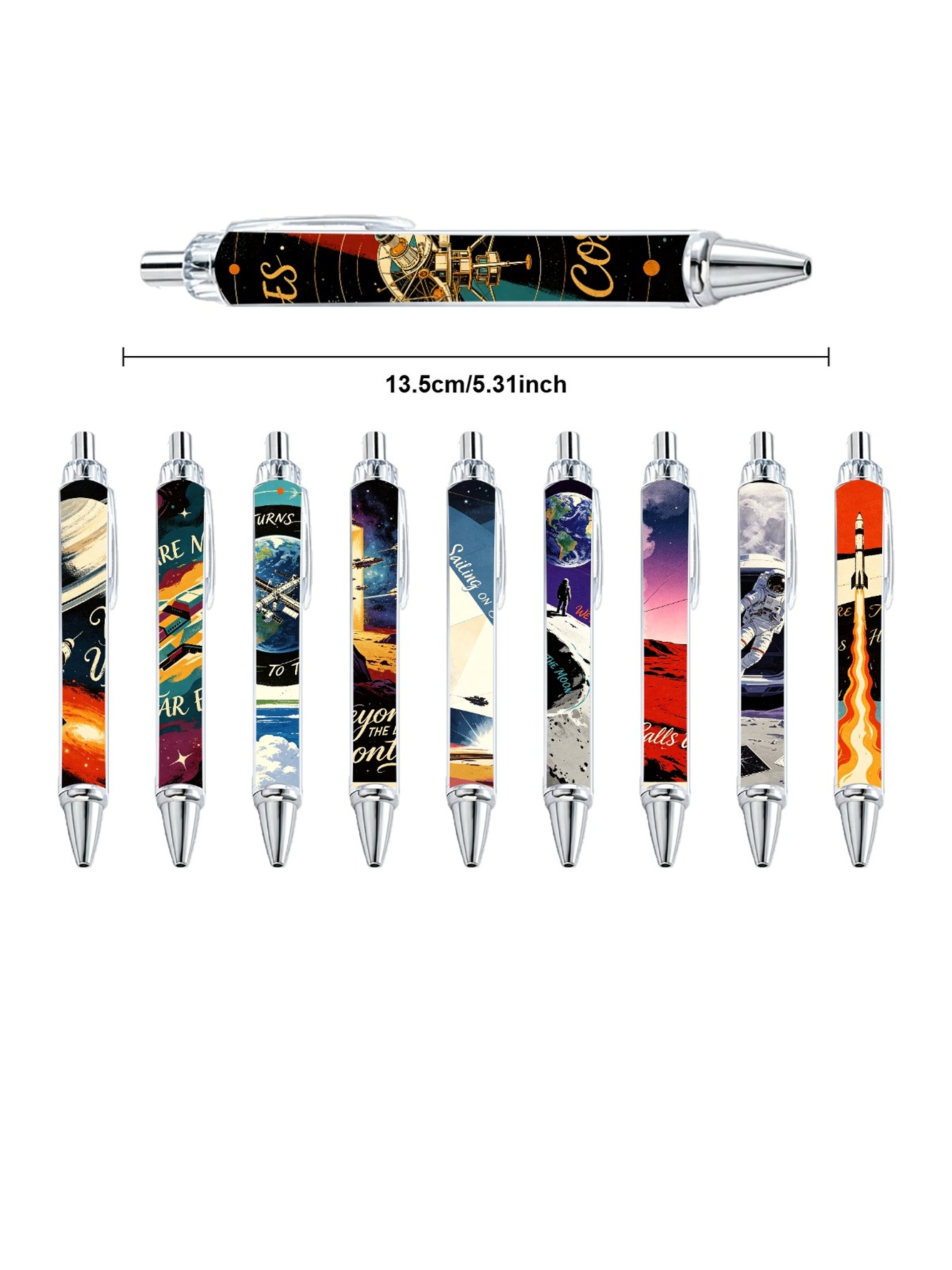 Cosmic Voyage Space-Themed Ballpoint Pens - 10-Pack