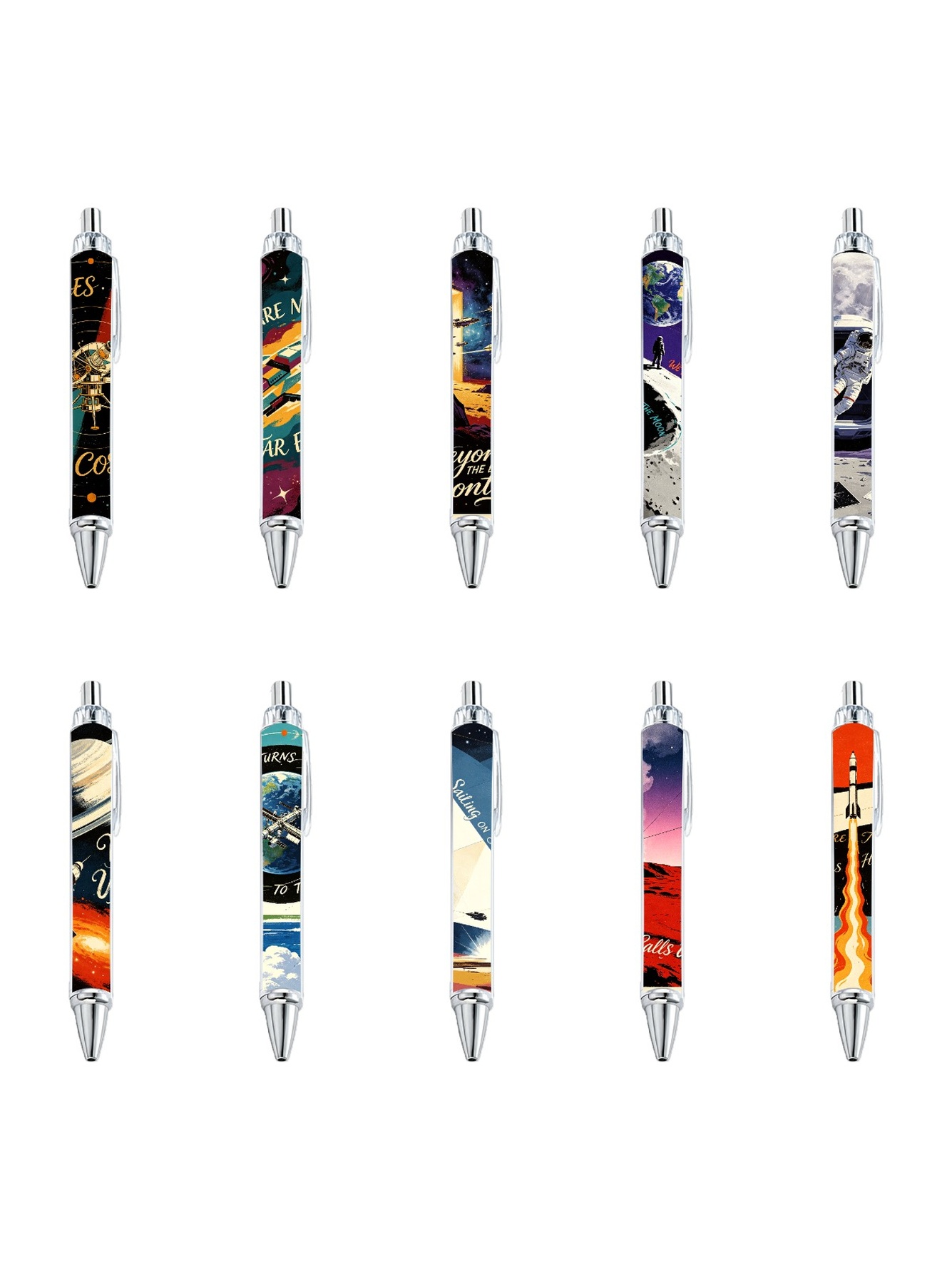 Cosmic Voyage Space-Themed Ballpoint Pens - 10-Pack