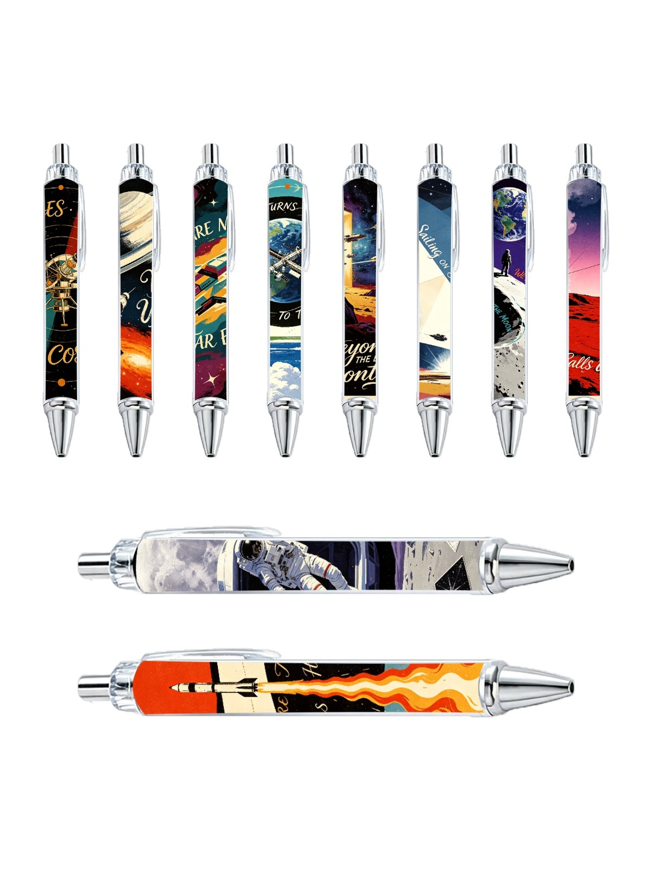 Cosmic Voyage Space-Themed Ballpoint Pens - 10-Pack